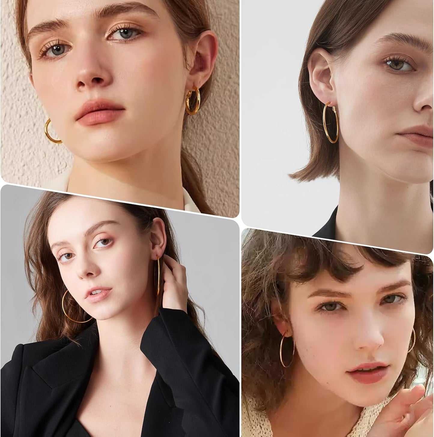 4 Pairs Silver Gold Hoop Earrings for Women | 14K Gold Plated Hoop Earrings Set Hypoallergenic Earring Lightweight