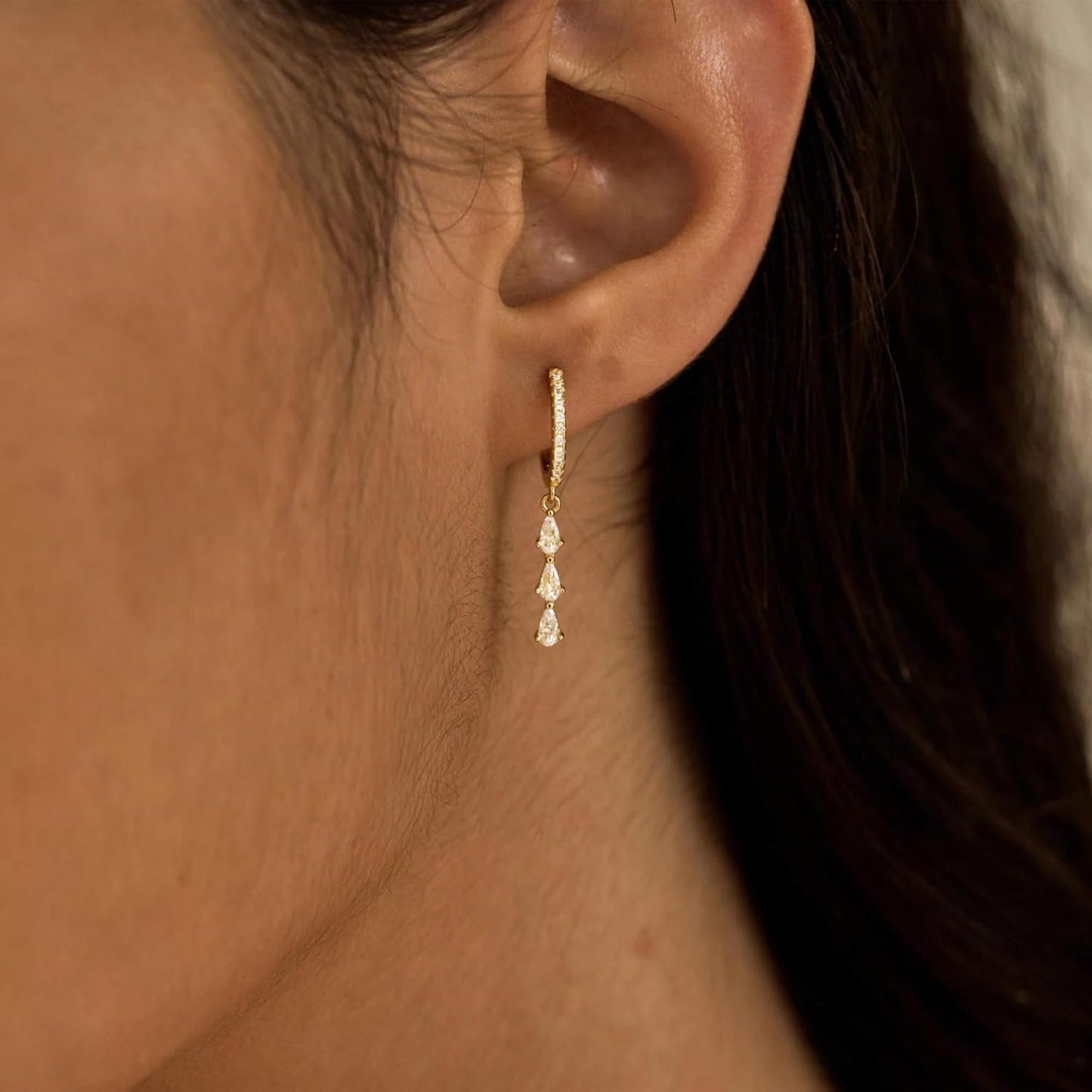 14K Gold Plated Butterfly Dangle Earrings for Women - Dainty, Trendy, CZ Drop Earrings - Simple Long Dangling Jewelry