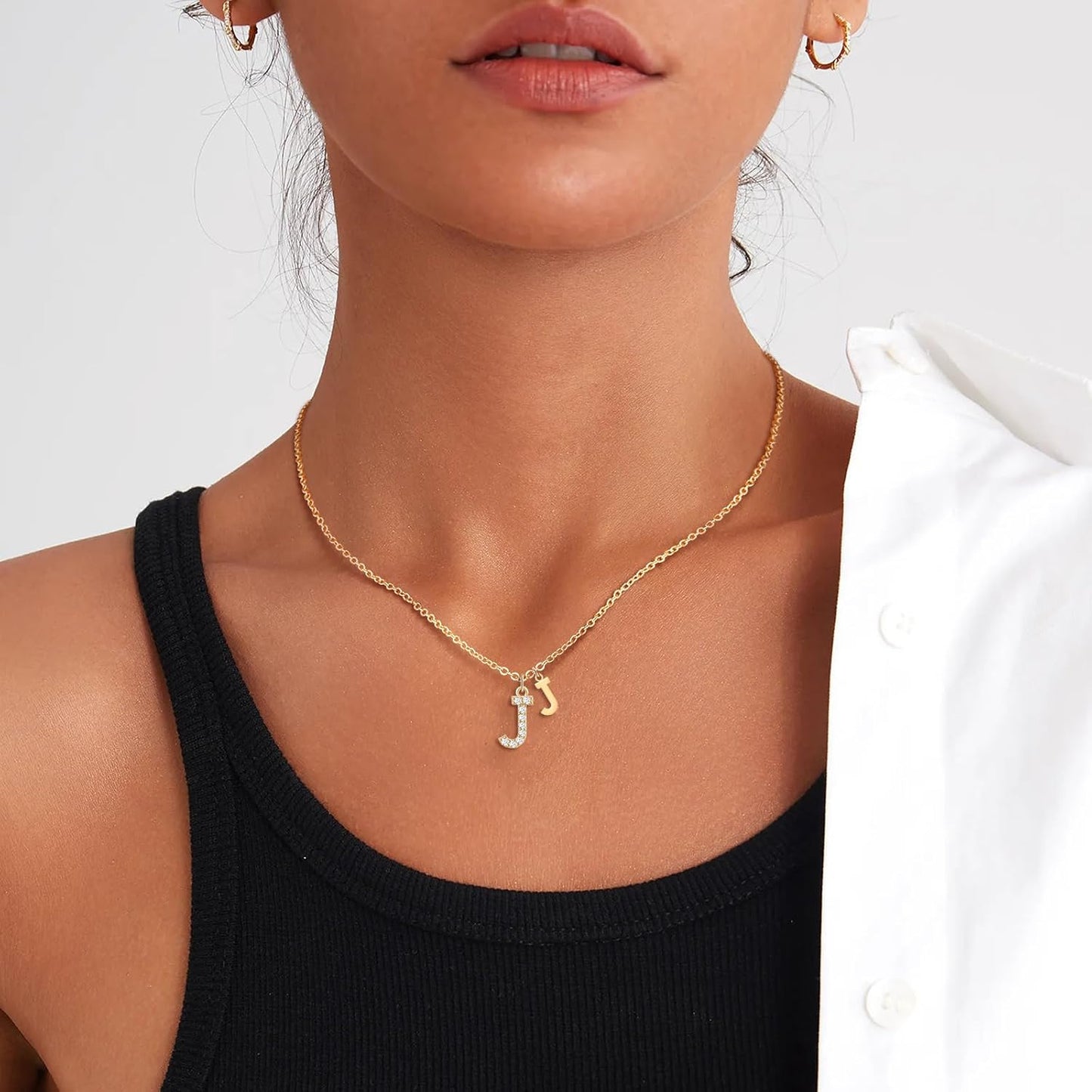 Double Letter Initial Necklace: 14K Gold Plated with Cubic Zirconia, Dainty & Personalized, Elegant Birthday Gift for Women