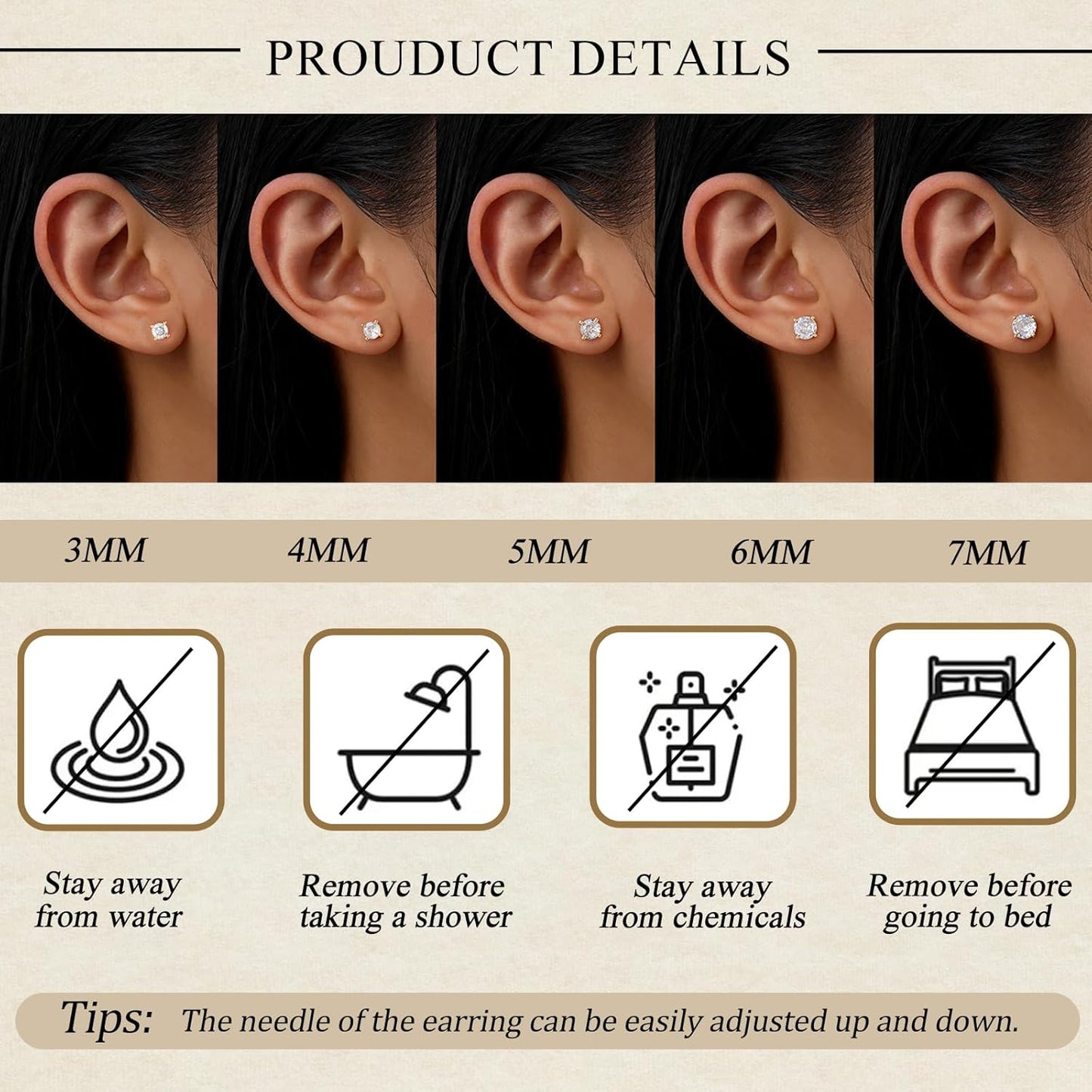 5 Pairs 14K Gold Plated Stud Earrings for Women, Hypoallergenic Earring Sets for Multiple Piercing, Premium Cubic Zirconia Studs