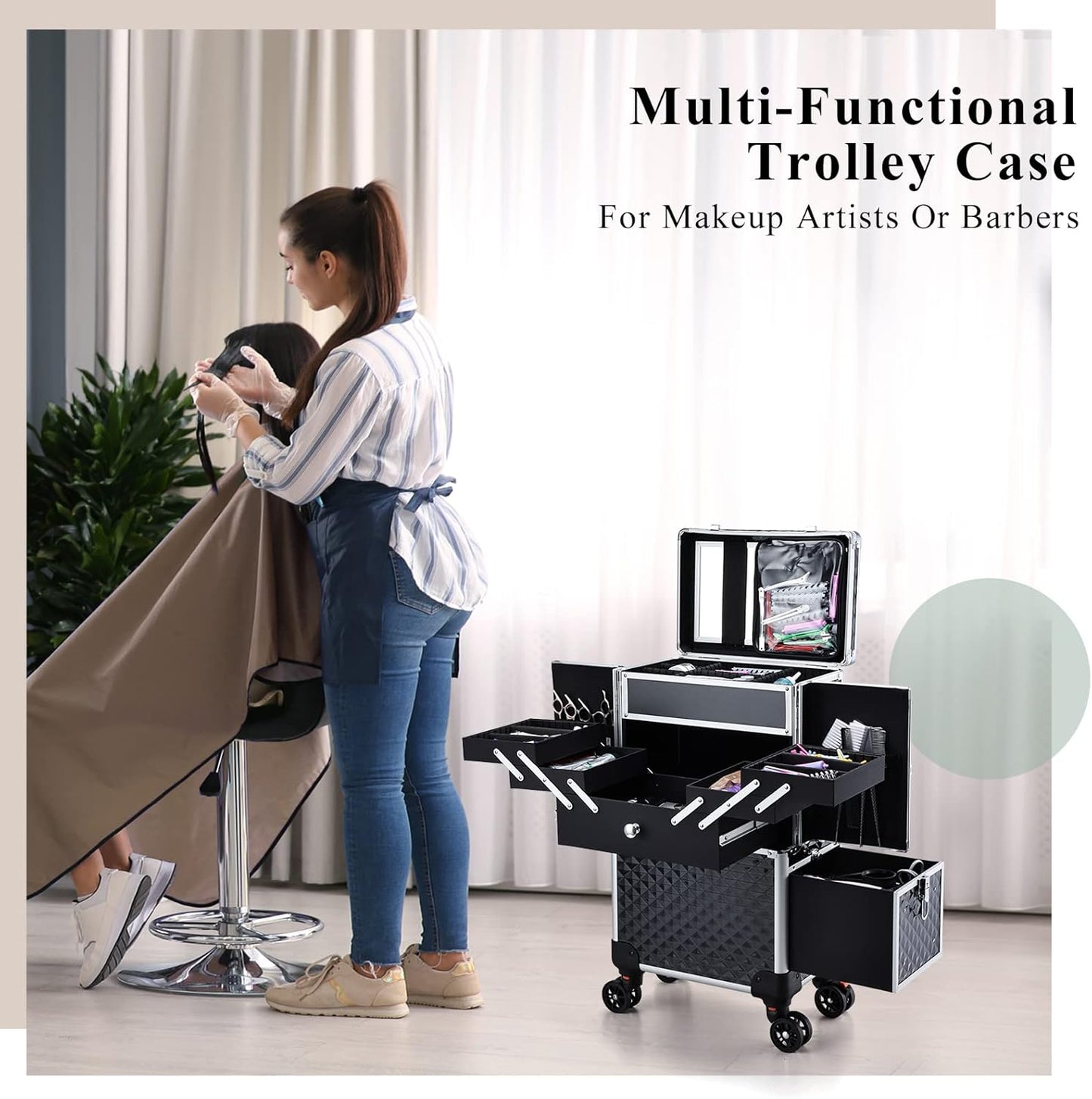 Professional Makeup Artist Rolling  Case Multi-functional Cosmetic  Case