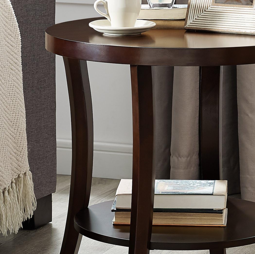 Retro mini coffee table-Perth Contemporary Round End Table with Shelf, Espresso
