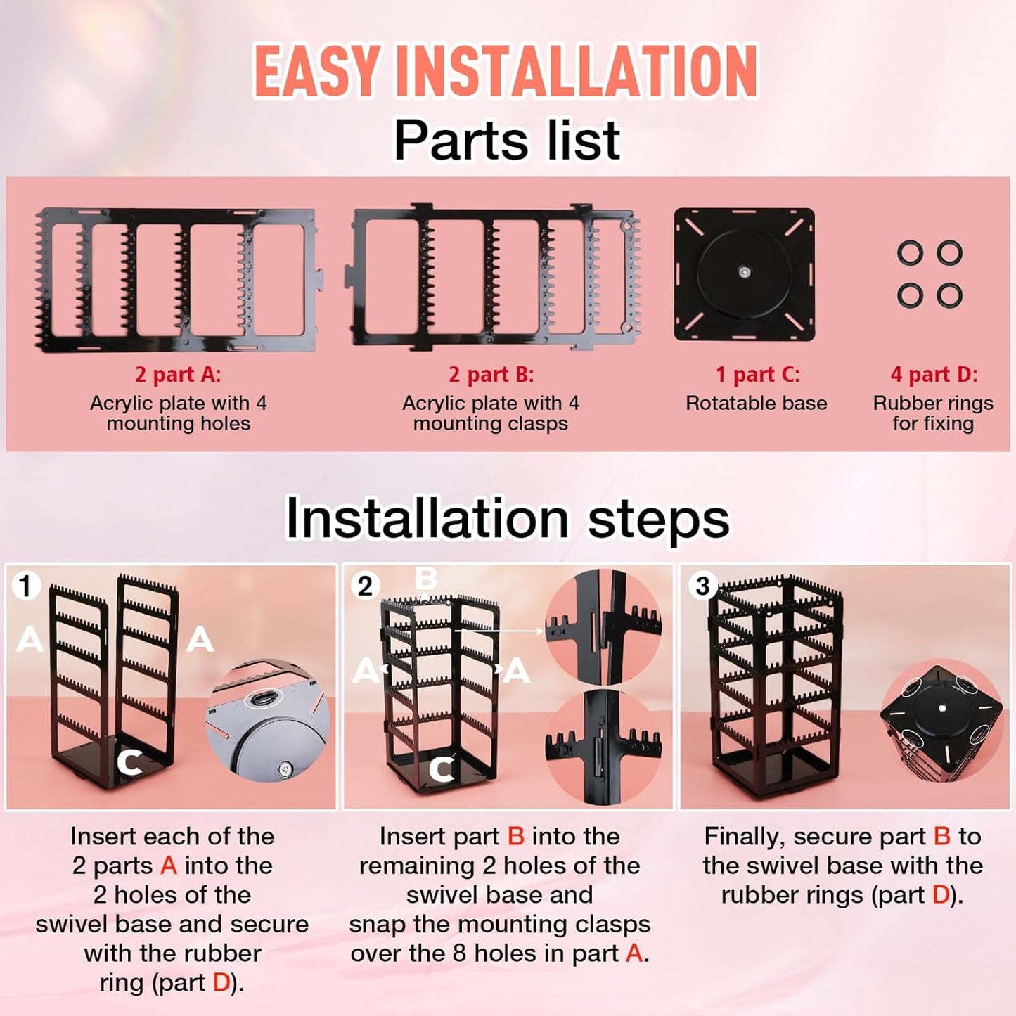 360 Rotating Earring Holder Organizer Stand,5 Tiers Acrylic Jewelry Organizers and Storage,228 Holes and 232 Grooves