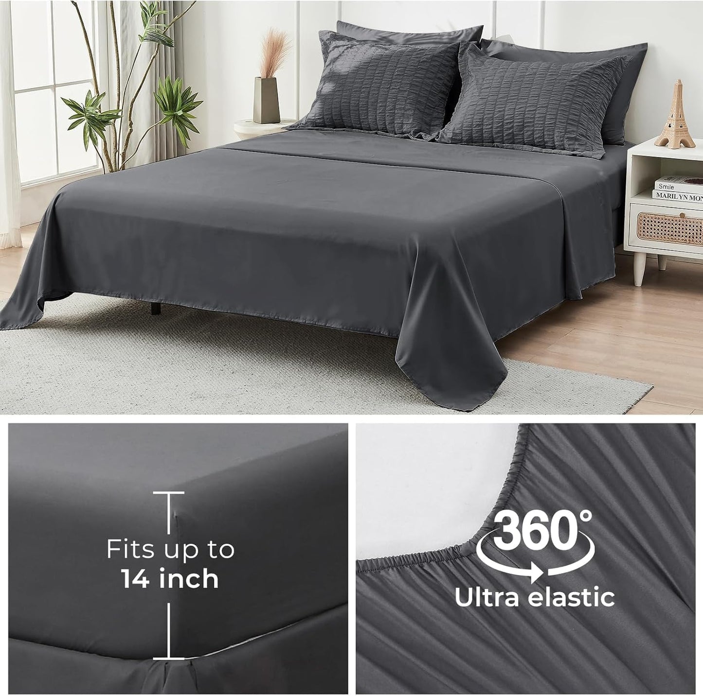 Queen Comforter Set Seersucker 7 count, All Season Luxury Bed in a Bag for Bedroom