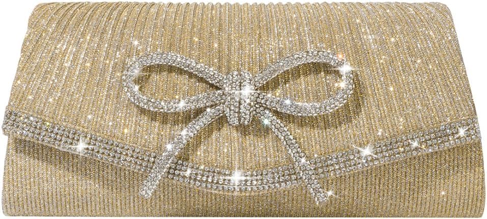 Bow Evening Bag Sparkly Clutch Purses for Women Wedding Glitter Rhinestone Party Prom Purse