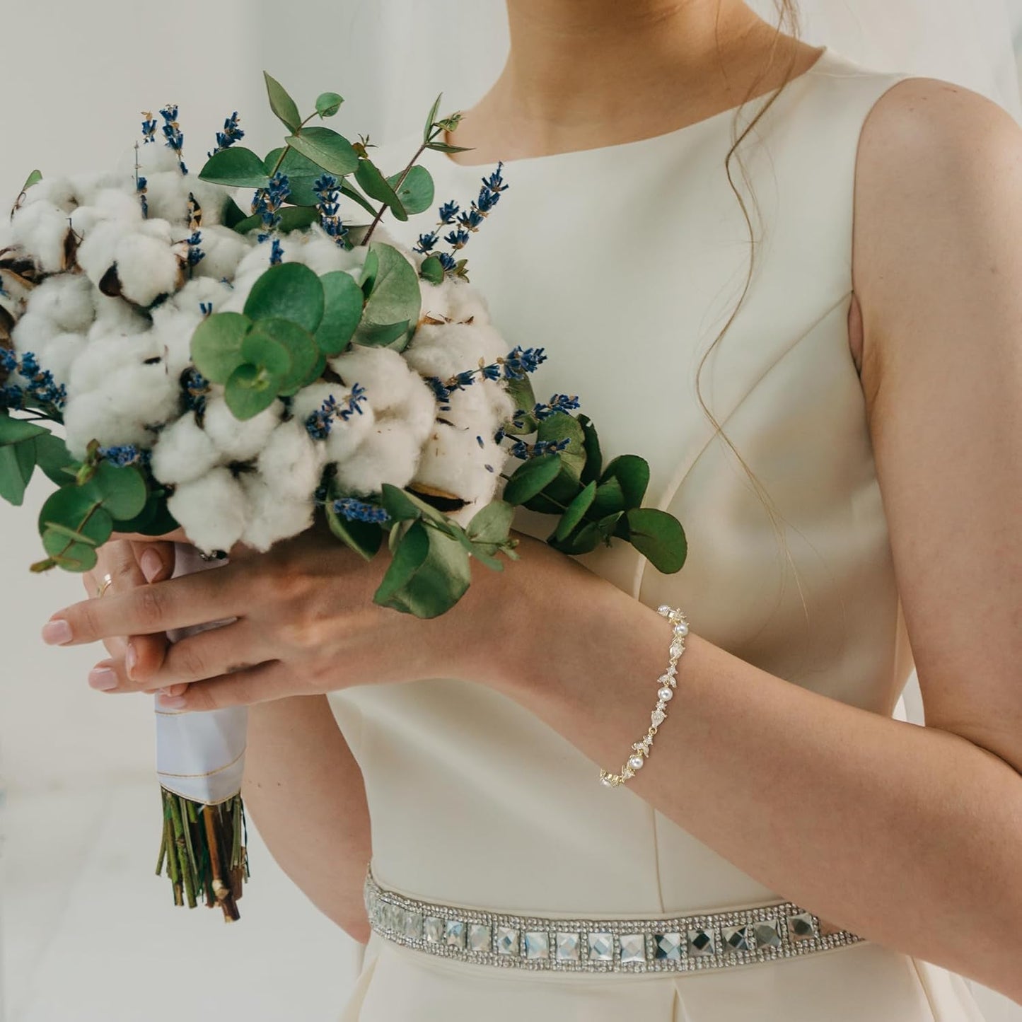 Crysdue Wedding Bridal Link Bracelet for Brides Bridesmaids, Marquise Cubic Zirconia Tennis Bracelets for Women Prom Jewelry