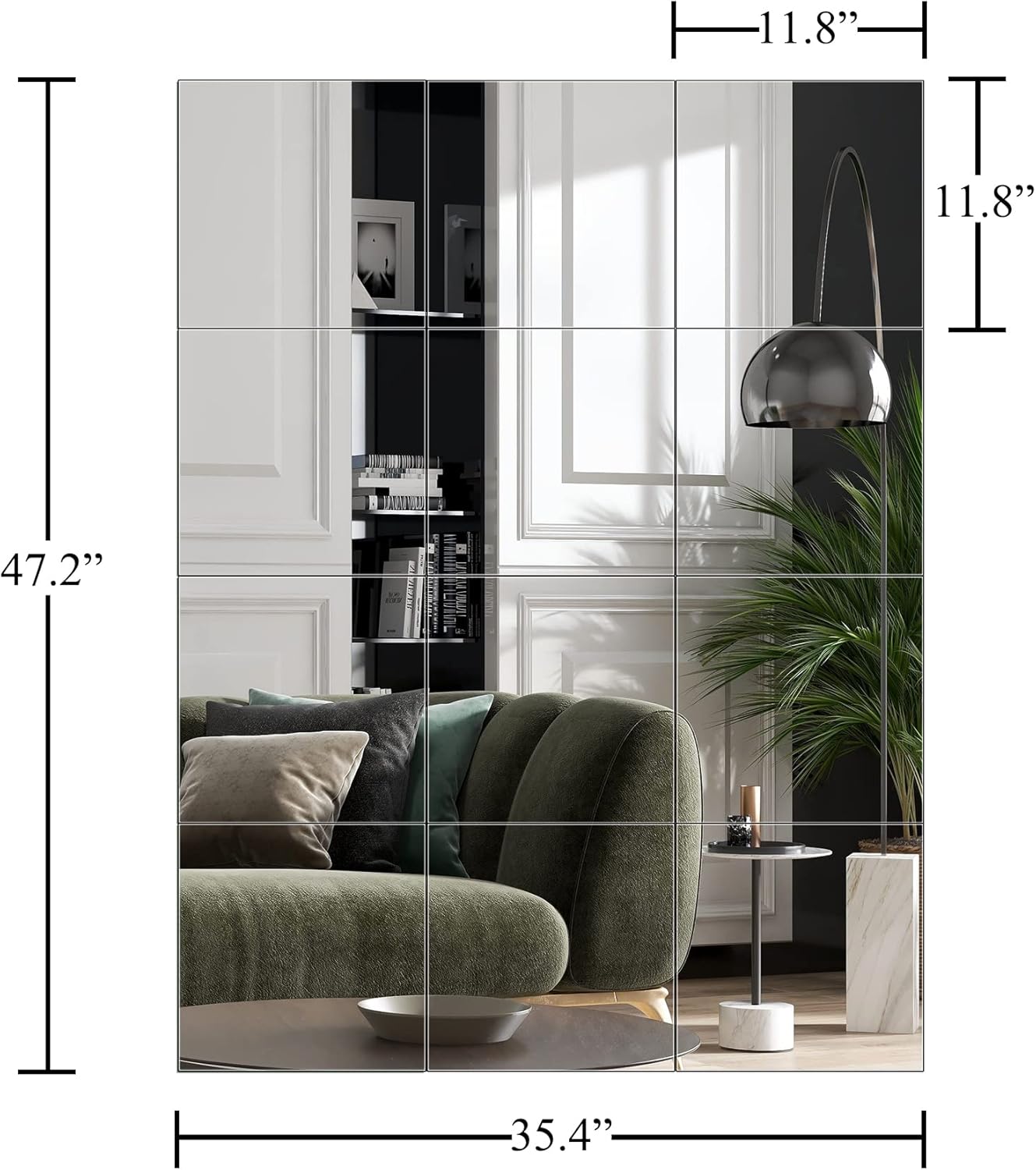 Home Gym Mirrors 12 Inch x 12count Wall Mounted Mirror Glass Frameless Full Length Mirror
