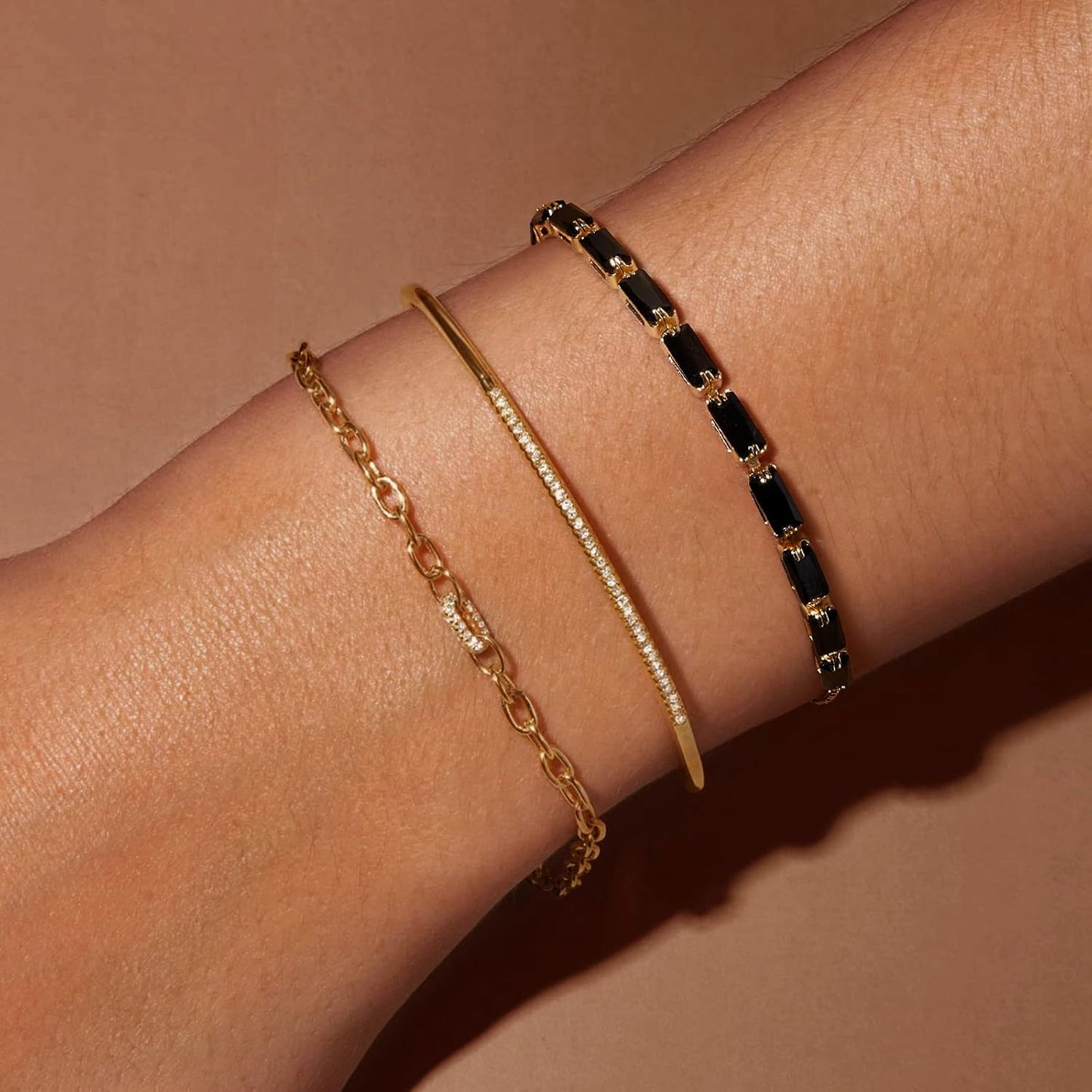 Tennis Bracelet for Women, 14K Gold Plated Cubic Zirconia Adjustable Slider Bracelets Trendy Jewelry Gift