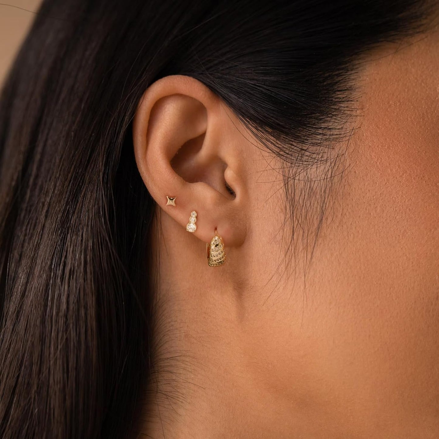 Gold Hoop Earrings Set for Women Trendy, 14K Gold Plated Chunky Hypoallergenic Small Diamond Cartilage Hoops Cute Cubic