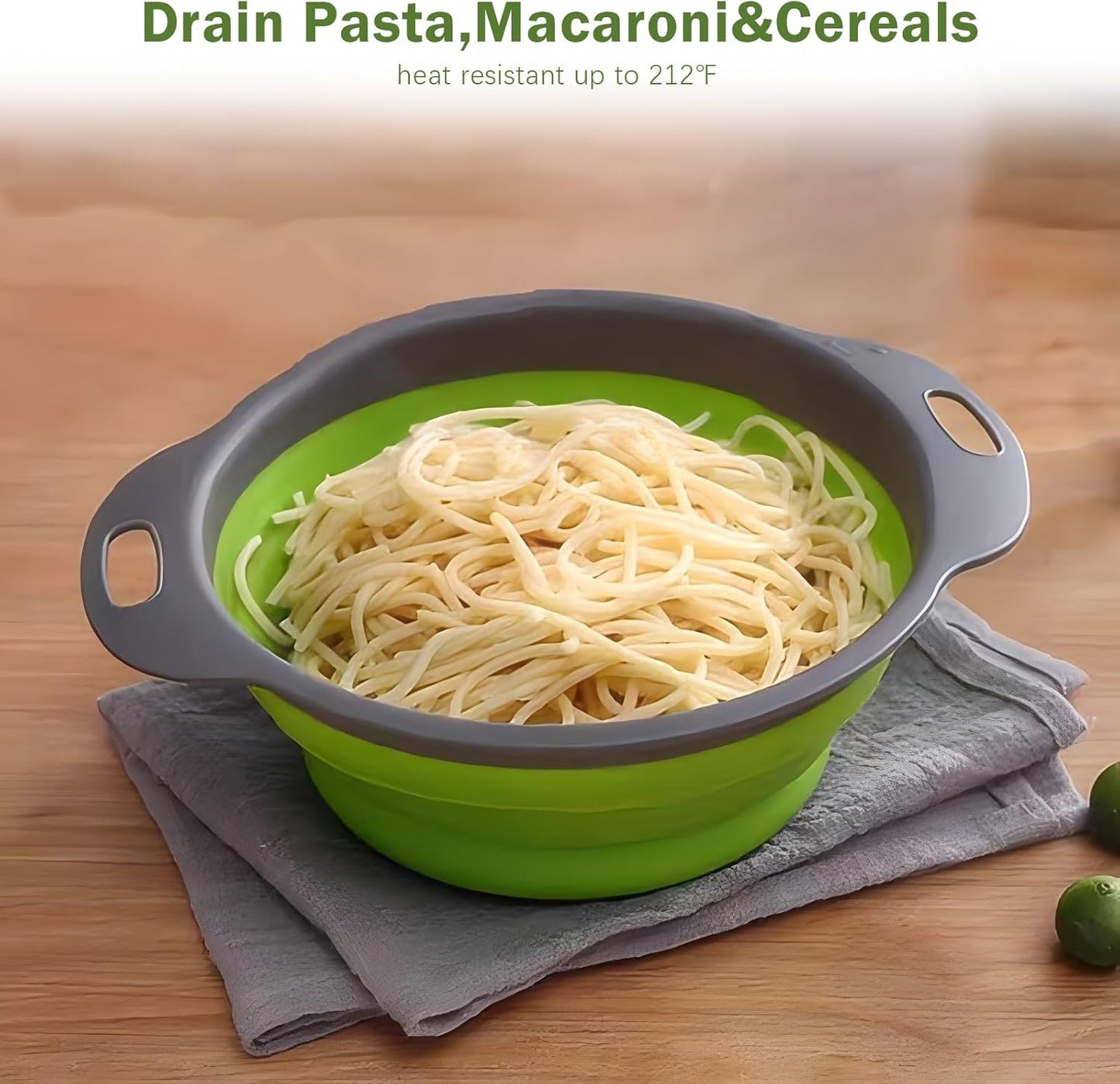 Collapsible Colander Set of Perfect for Draining Pasta, Vegetable and fruit for Kitchen and Travel Use (green)