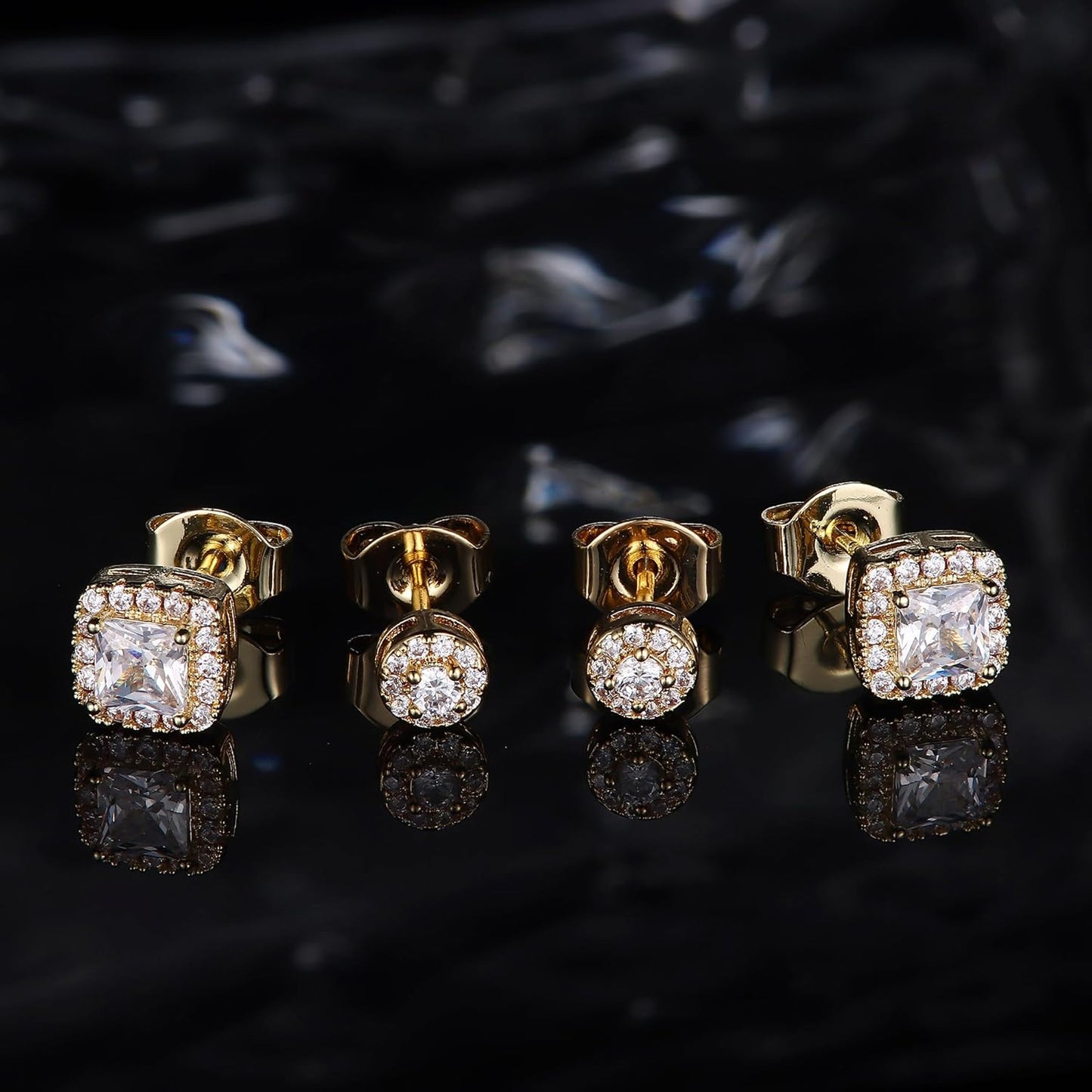 Hayoso 18K Gold Plated Halo Stud Earrings 925 Sterling Silver Cubic Zirconia Stud Earrings Round Square Diamonique Stud