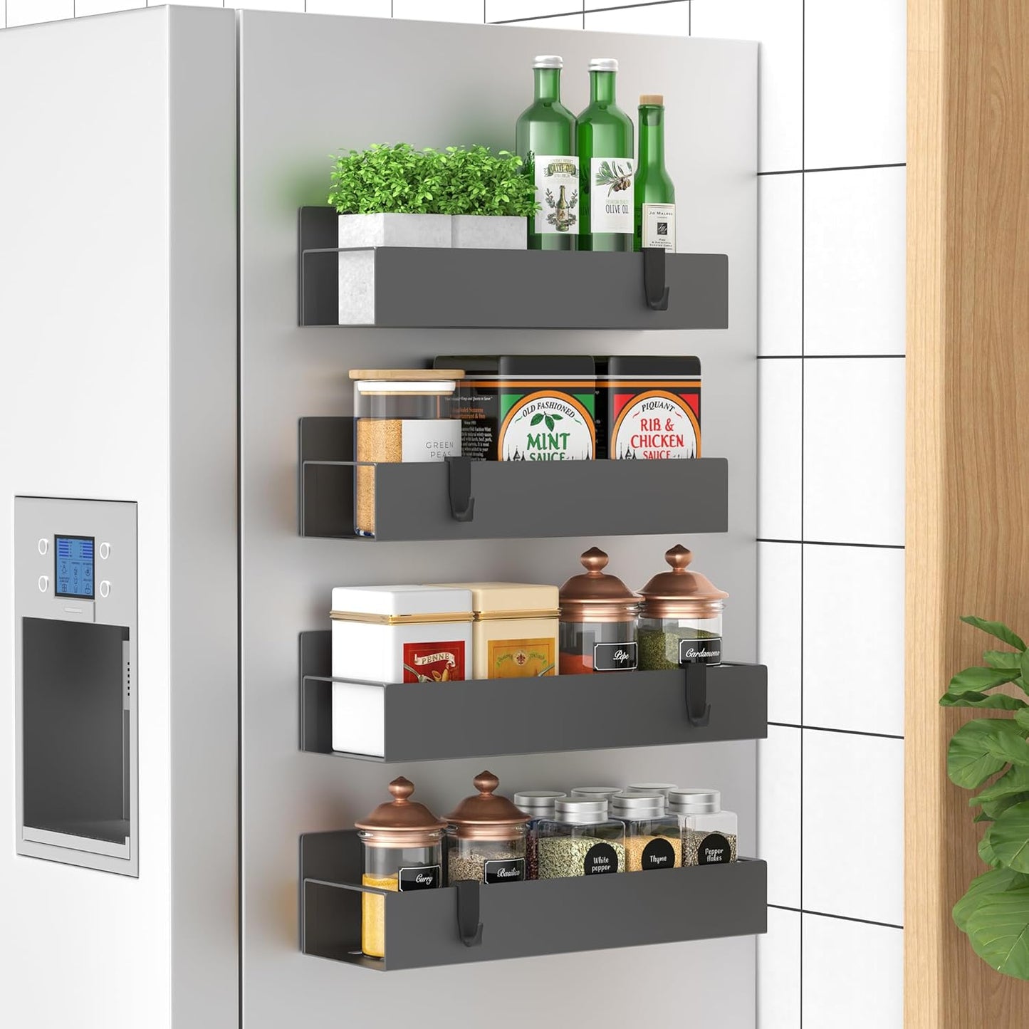 Metal 4 Pack Magnetic Spice Storage Rack Organizer for Refrigerator and Oven Organizers and Storage