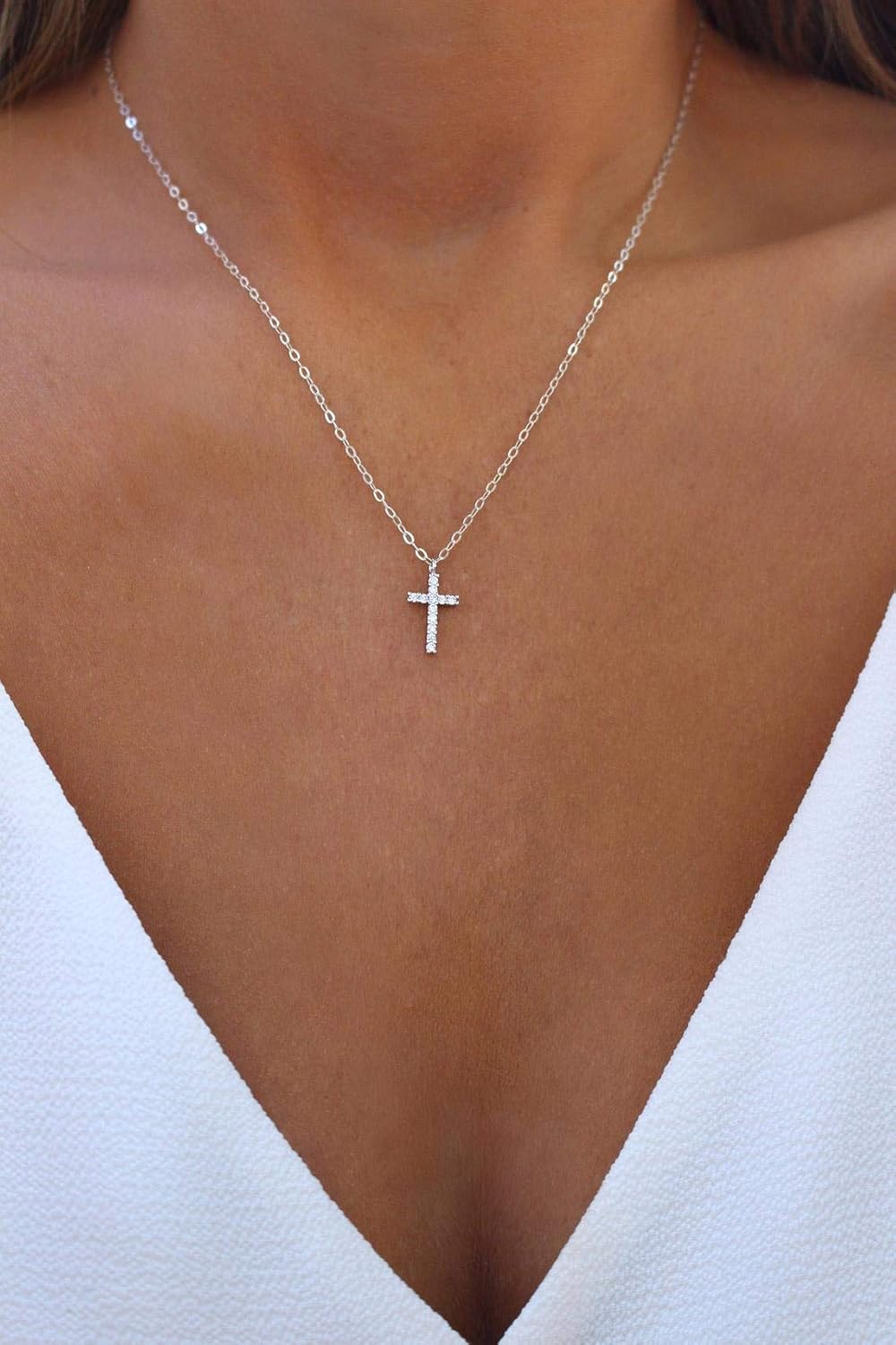 Two-Tone Cross Necklace, 14K Gold & Silver Plated Minimalist Dainty Chain, Religious Gift & Everyday Jewelry for Women