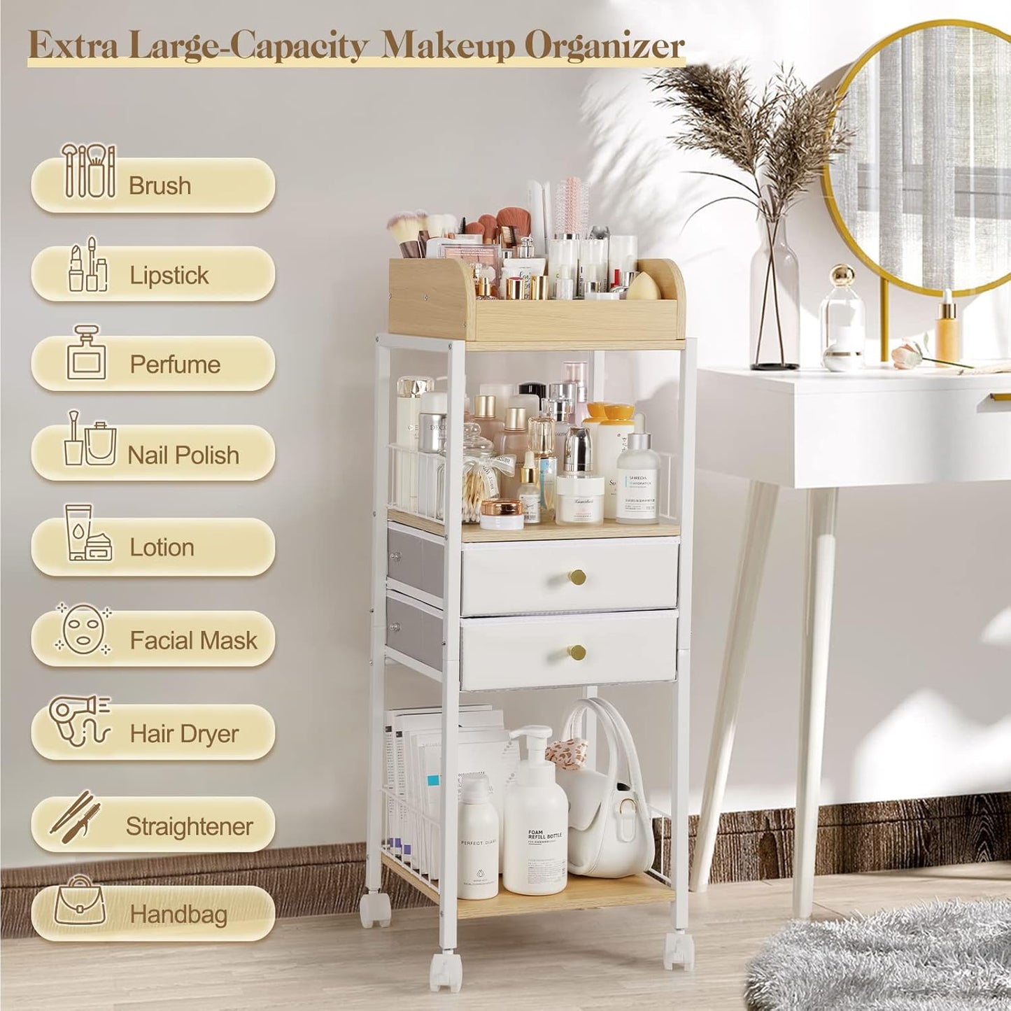 Makeup Organizer, Floor Skincare Organizers, Make Up Organizers and Storage with Drawers