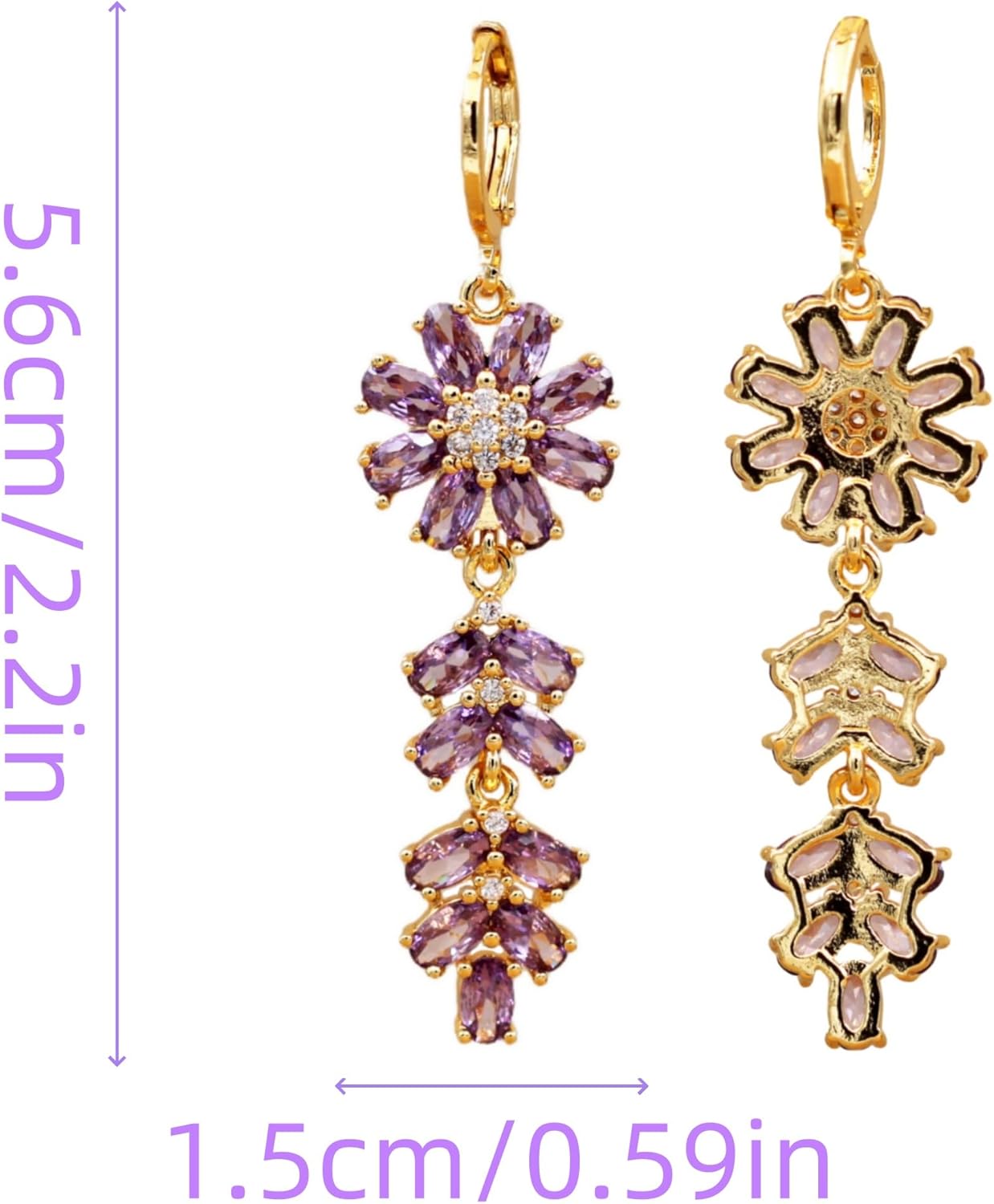 Vuskdtei18K Gold Plated Flower Dangle Earrings for Women, Hypoallergenic Cubic Zirconia Earrings, Elegant Chandelier Drop Earrings