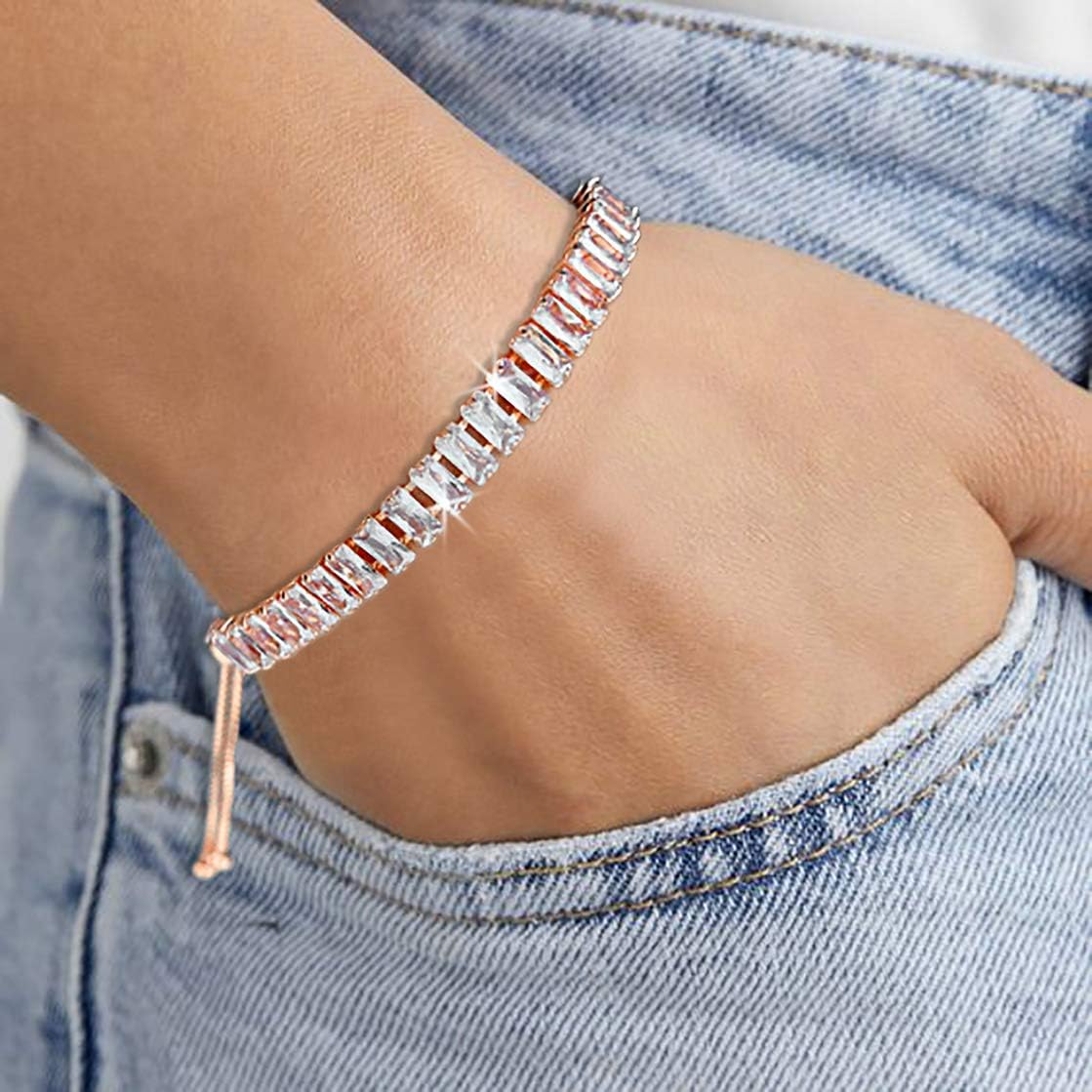 Tennis Bracelets for Women White Gold Plated Diamond AAA+ Cubic Zirconia CZ Dainty Classic Adjustable Slider
