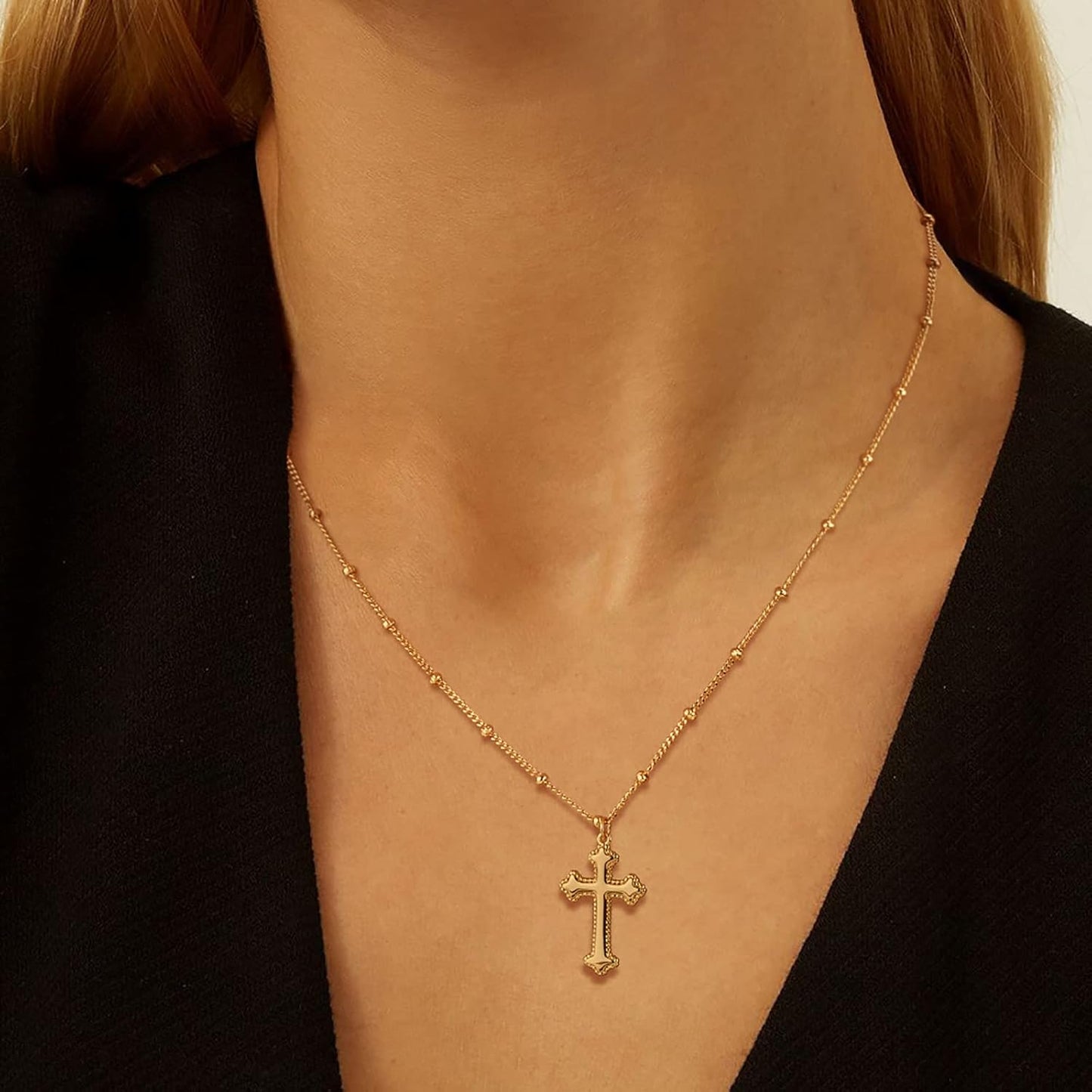 Gold Cross Necklace 14K Gold Plated Dainty Gold Cross Pendant Necklace for Women Delicate Necklace Jewelry