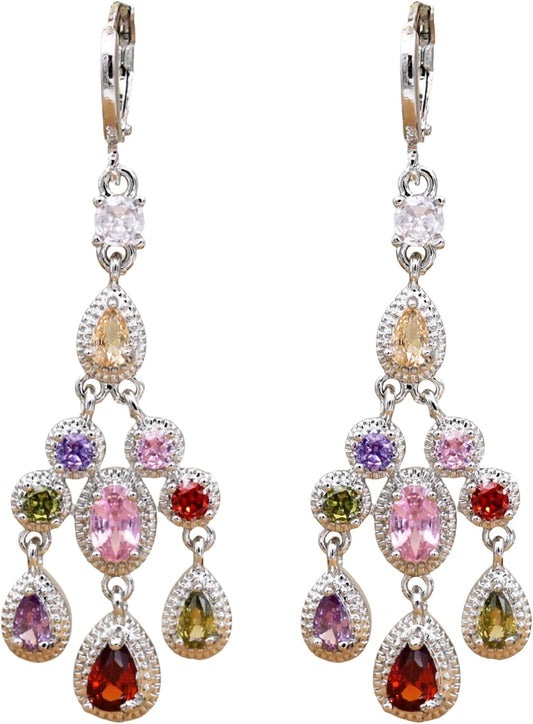 Vuskdtei18K Gold Plated Flower Dangle Earrings for Women, Hypoallergenic Cubic Zirconia Earrings, Elegant Chandelier Drop Earrings, Statement Jewelry Gifts Fashion