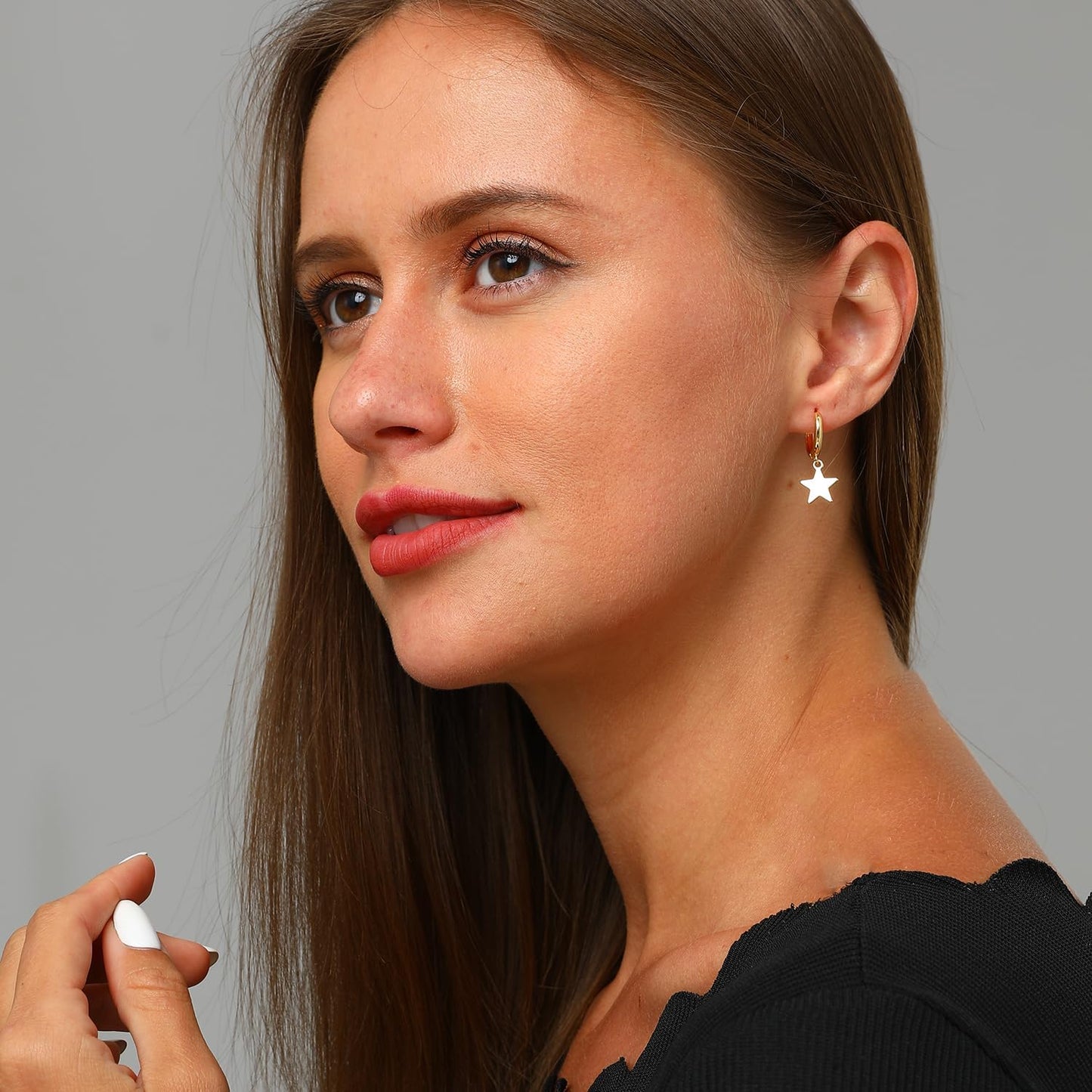 Gold Huggie Small Hoop Earrings with Charm Personalized /Star/Cross/Lock/Key 18k Gold Plated Crystal Drop Dangle Earrings for Women
