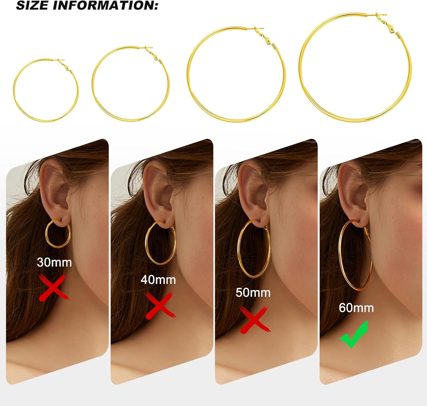 4 Pairs Silver Gold Hoop Earrings for Women | 14K Gold Plated Hoop Earrings Set Hypoallergenic Earring Lightweight