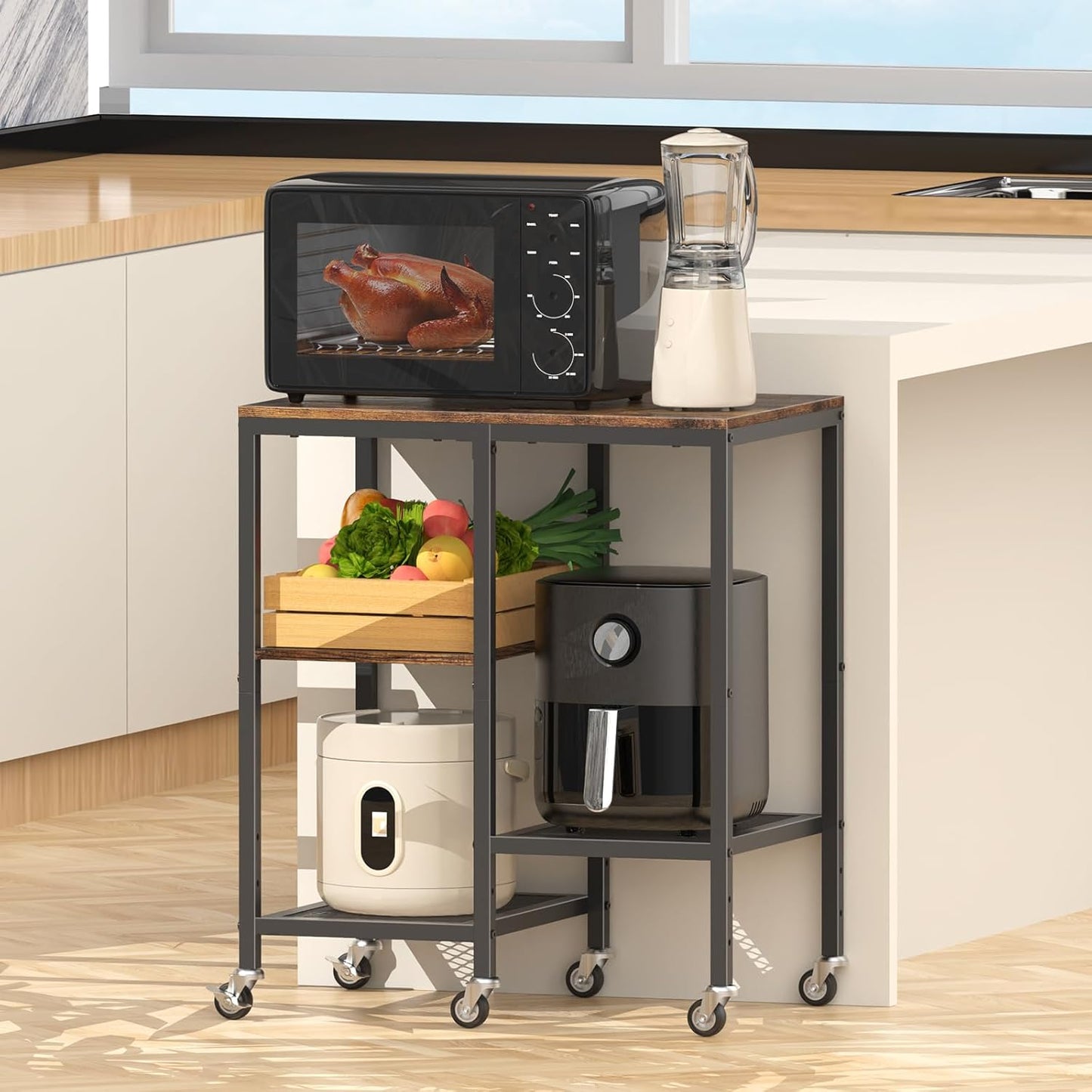 Kitchen Microwave Cart,Microwave Stand with Wheels,Coffee Bar Table Station,4-Tier