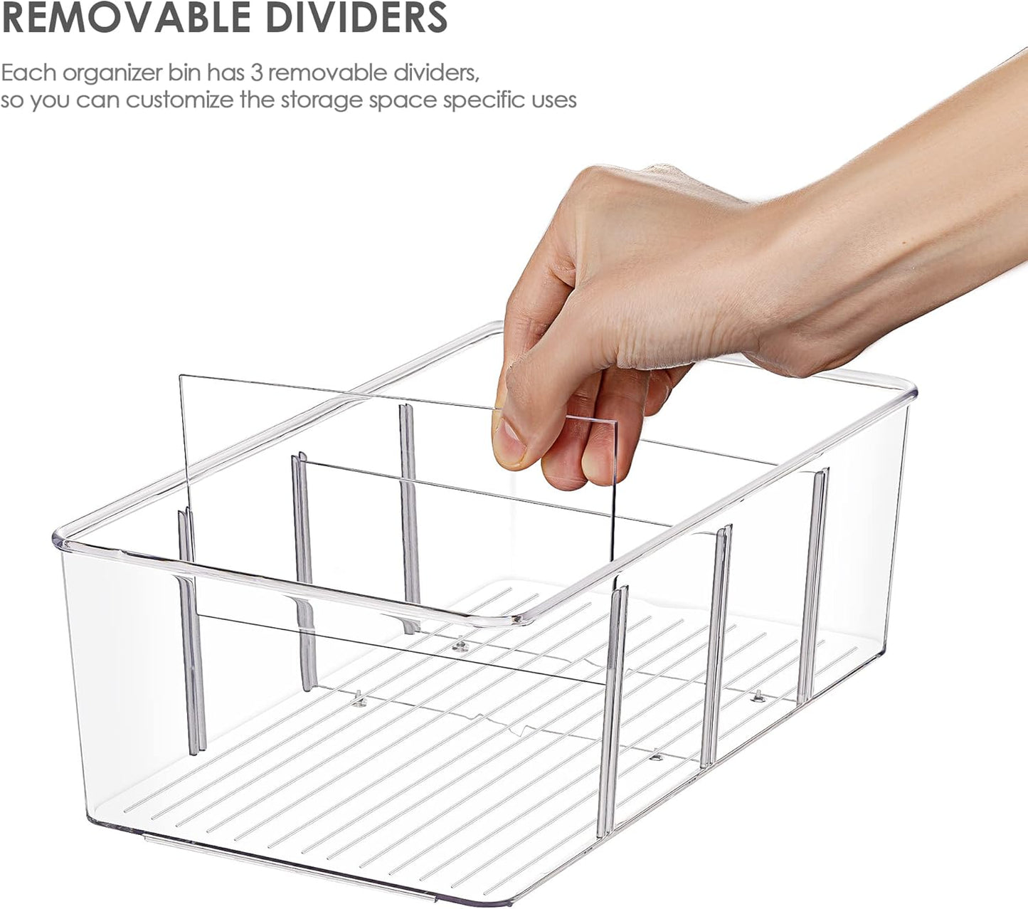 4 Pack Food Storage Organizer Bins, 4 Compartment Holder Packets, Clear Plastic Bins for Pantry