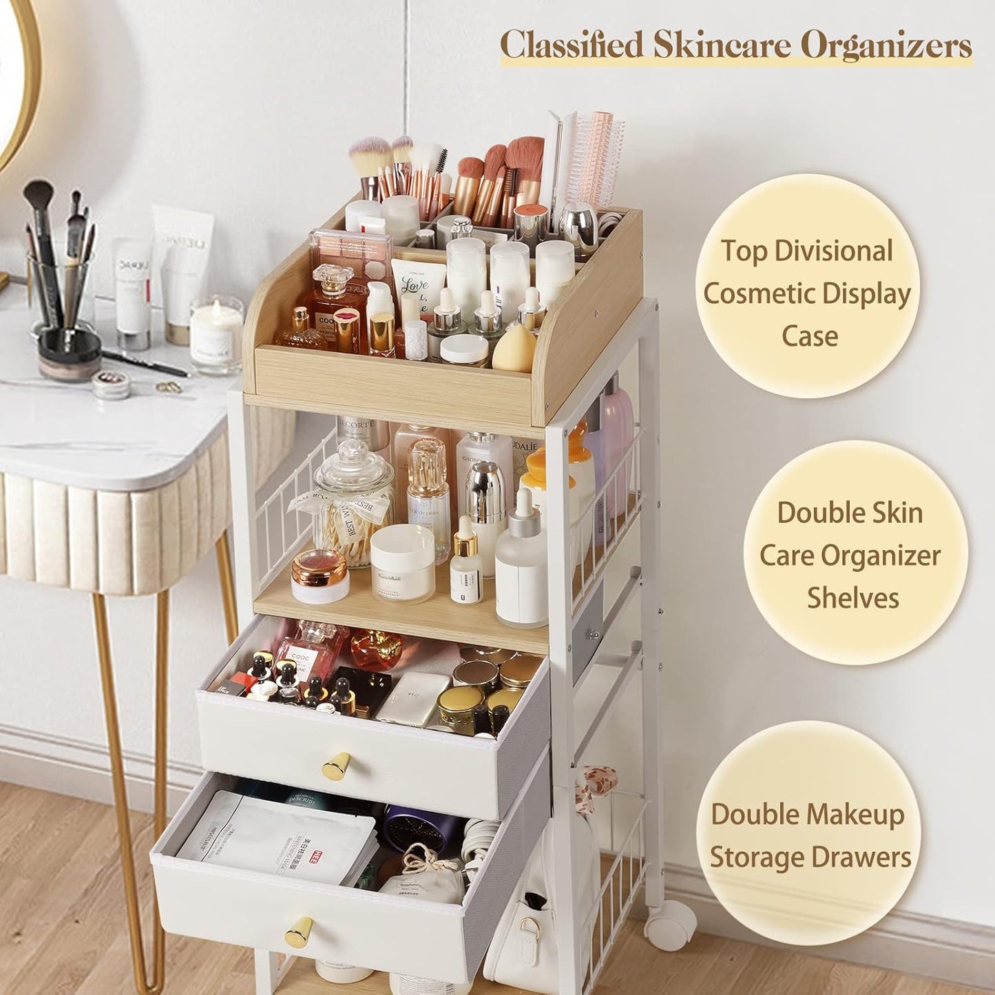 Makeup Organizer, Floor Skincare Organizers, Make Up Organizers and Storage with Drawers