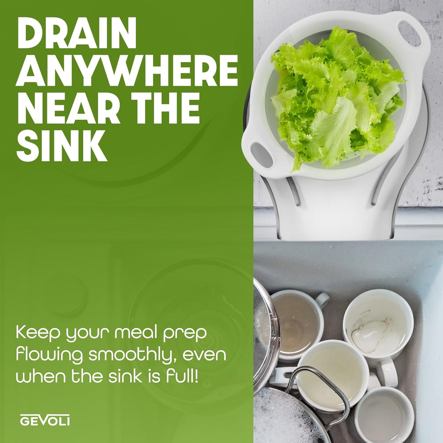 with Over-Sink Water Draining Base for Pasta Fruits and Vegetables, White (3 Sizes, 3QT, 4QT and 5 Quart)