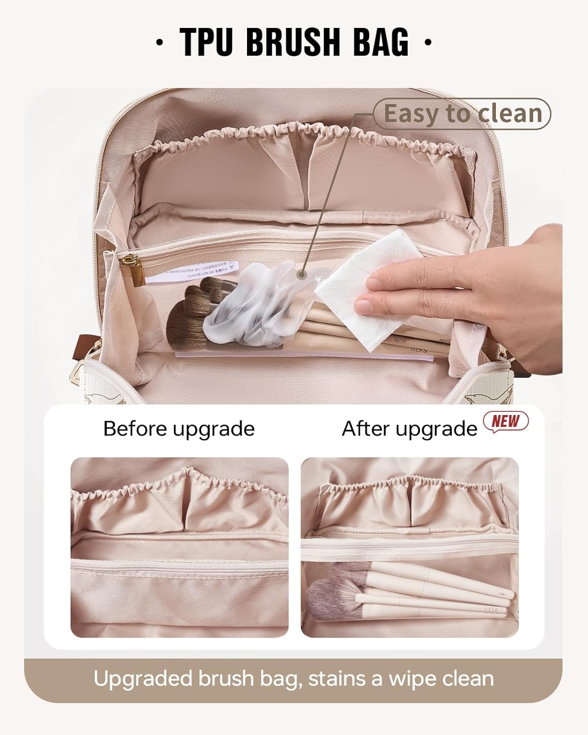 Travel Makeup Bag, Large Capacity Cosmetic Bags for Women, Waterproof Portable Pouch Open Flat Toiletry Bag Pattern Make up Bag (F-Beige)