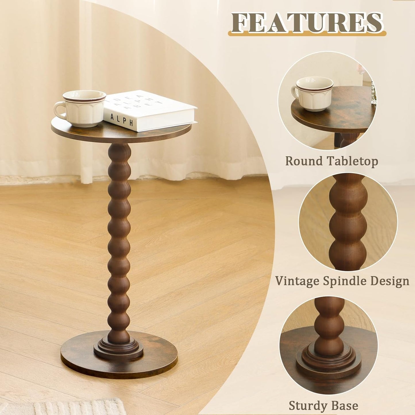 Round coffee table, modern-style , solid wood legs, suitable for living rooms, bedrooms, corners and offices.