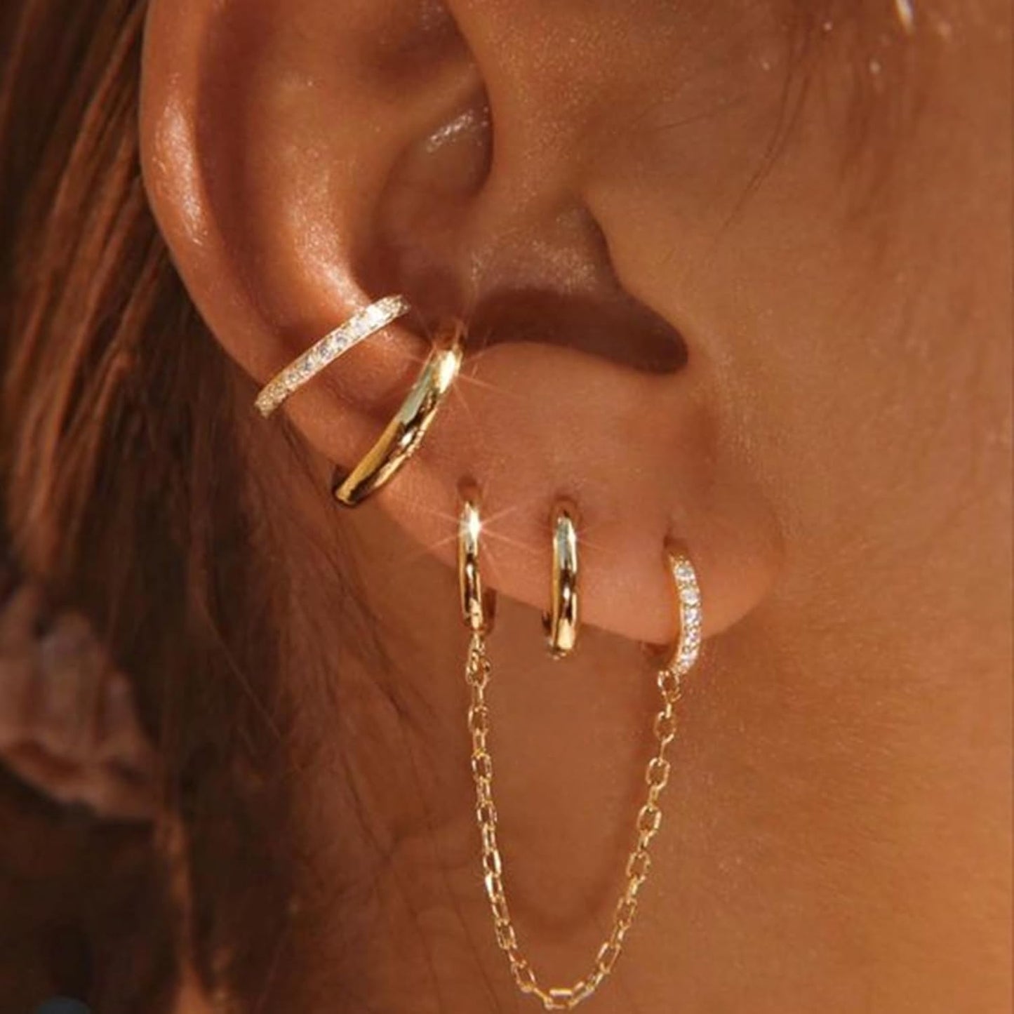 Small Gold Hoop Earrings Set for Women, 14K Gold Plated Lightweight Earrings Sets for Multiple Piercing