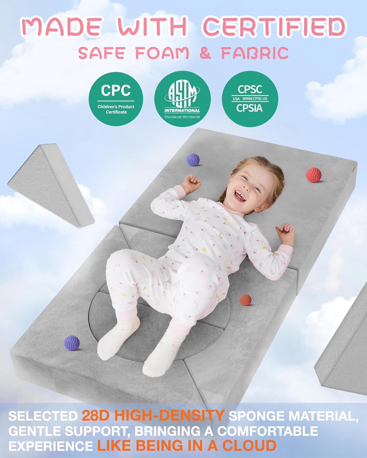 15pcs Modular Kids Sectional, Fort Building kit for Playroom Furniture, Kid Play Couches, Convertible Sofa for Boys & Girls