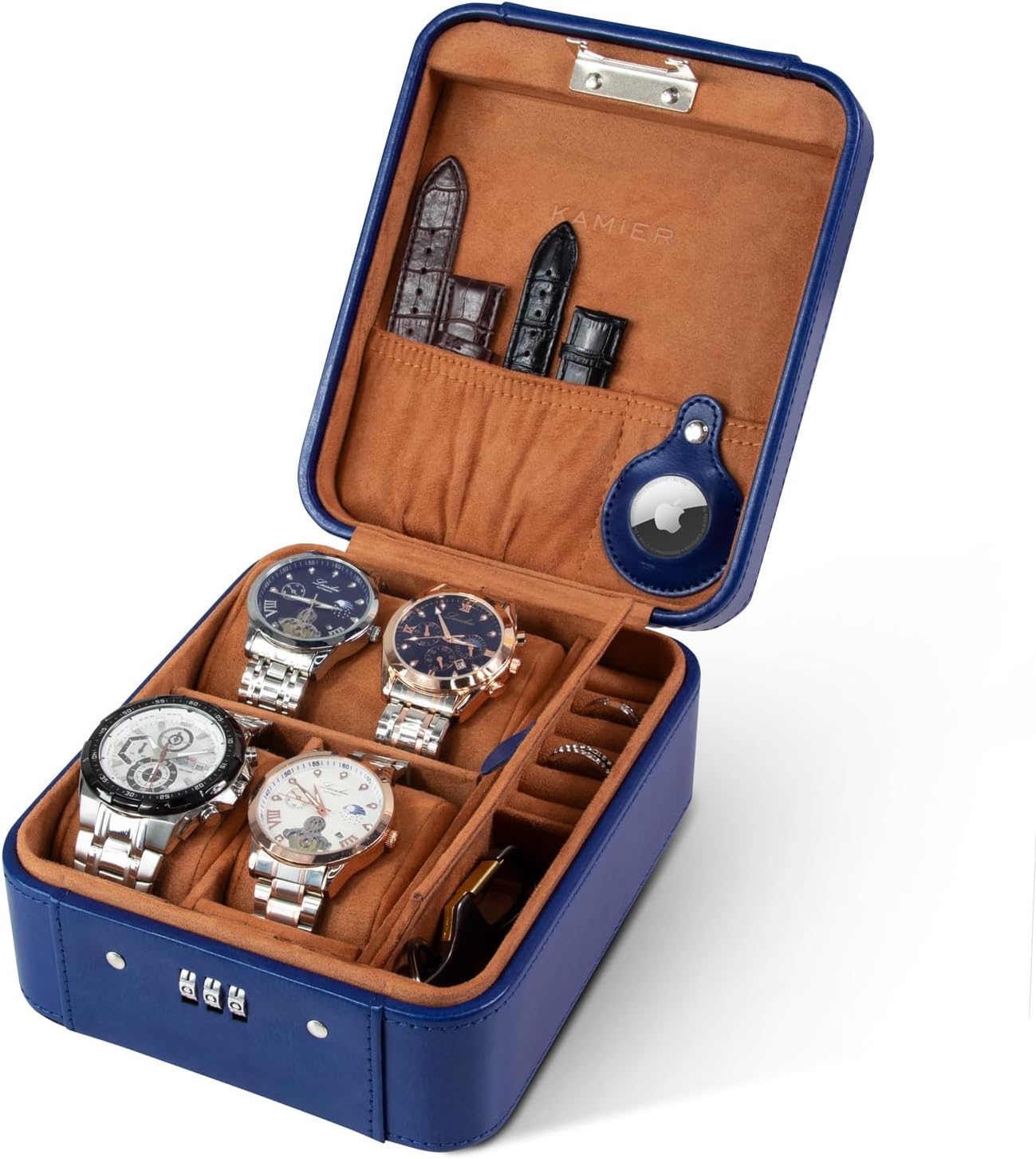 Watch Case with Combination Lock - 4 Watch Storage and Jewelry Organizer - for Ring and Watch Storage