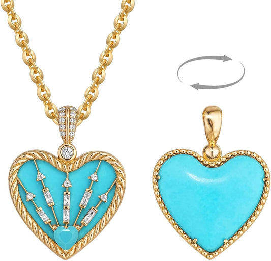 14K Gold Double-Sided Heart Necklace - Valentine's Gift for Wife/Mom, Dainty Gold Jewelry