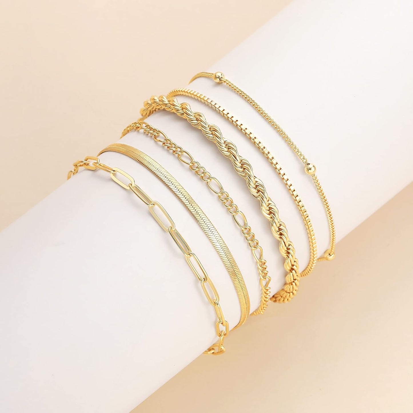 Gold Bracelets for Women Waterproof, 14K Real Gold Jewelry Sets Trendy Thin Dainty Stackable Cuban Link