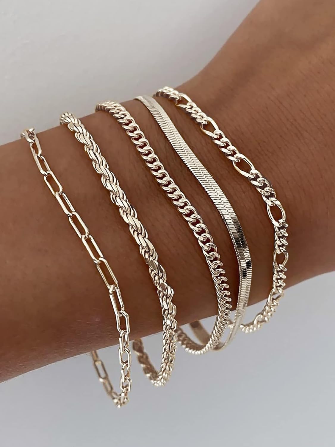Gold Bracelets for Women Waterproof, 14K Real Gold Jewelry Sets Trendy Thin Dainty Stackable Cuban Link Paperclip