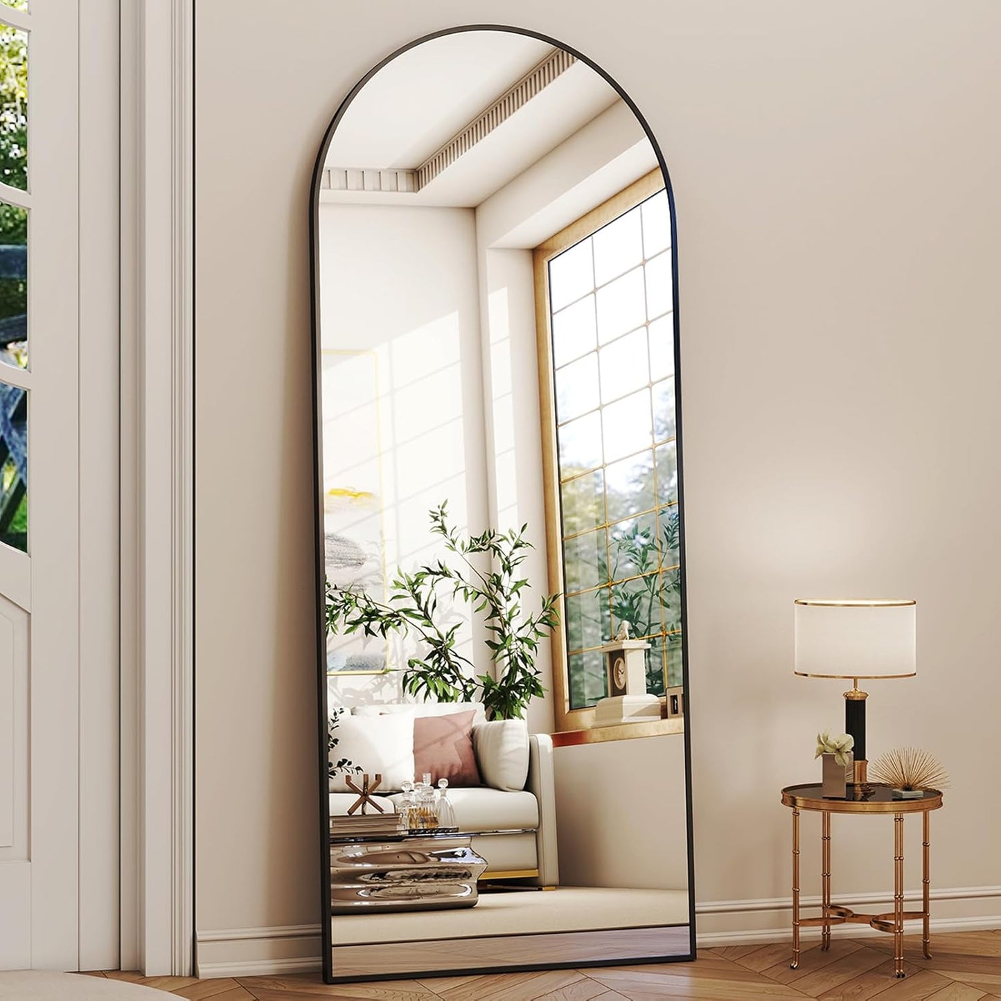 56"x21" Arched Full Length Mirror Floor Mirrors Frame Free-Standing Wall Mounted Floor Mirrors