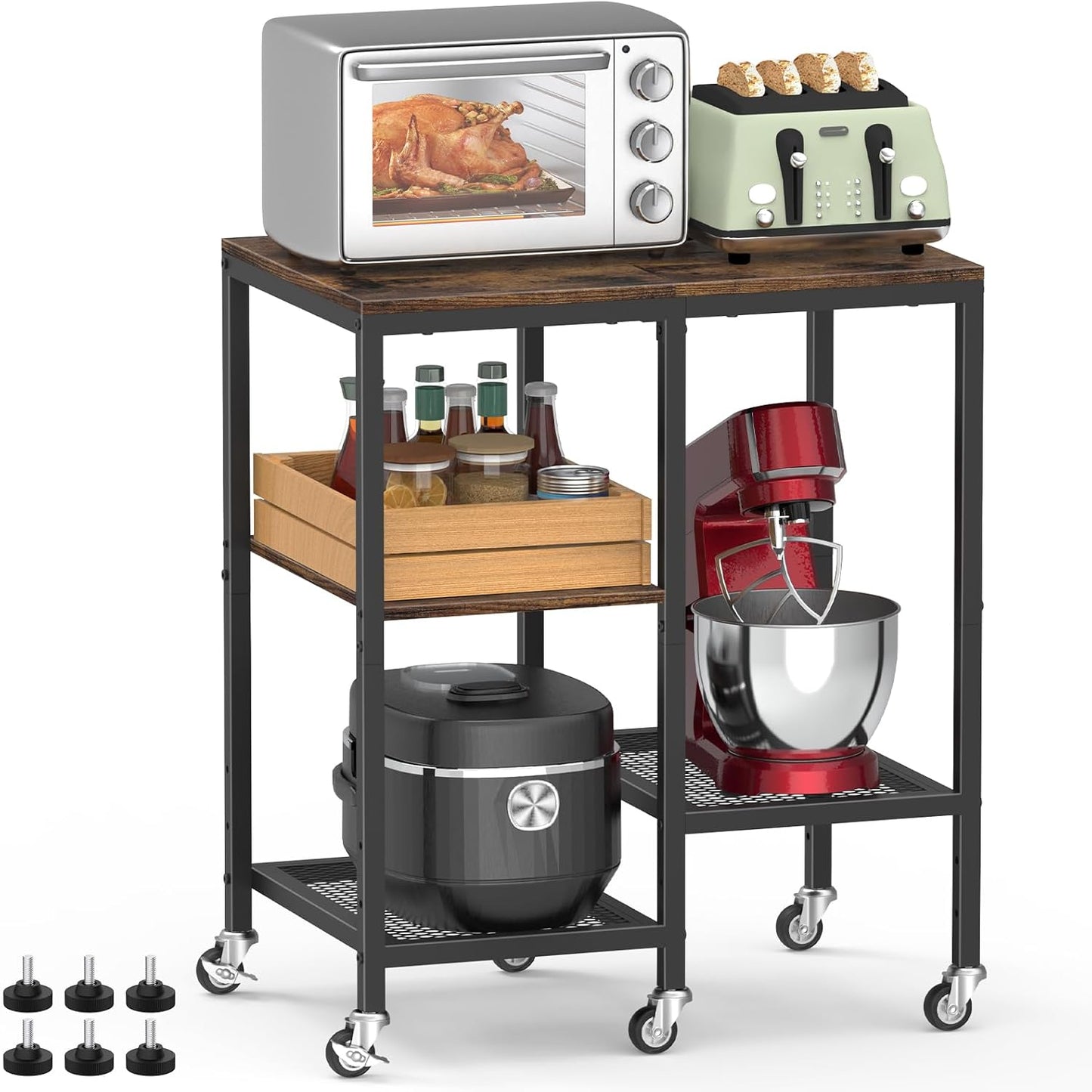 Kitchen Microwave Cart,Microwave Stand with Wheels,Coffee Bar Table Station,4-Tier