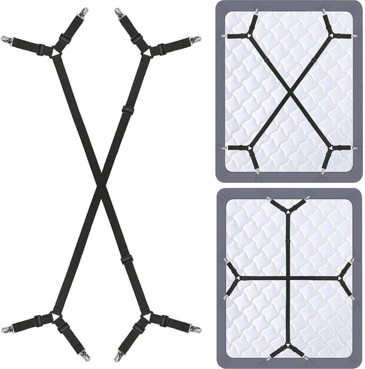 Bed Sheet Holder Straps - Sheet Straps Adjustable Bed Sheet Clips  Sheets Stays in Place,2count/Set Black