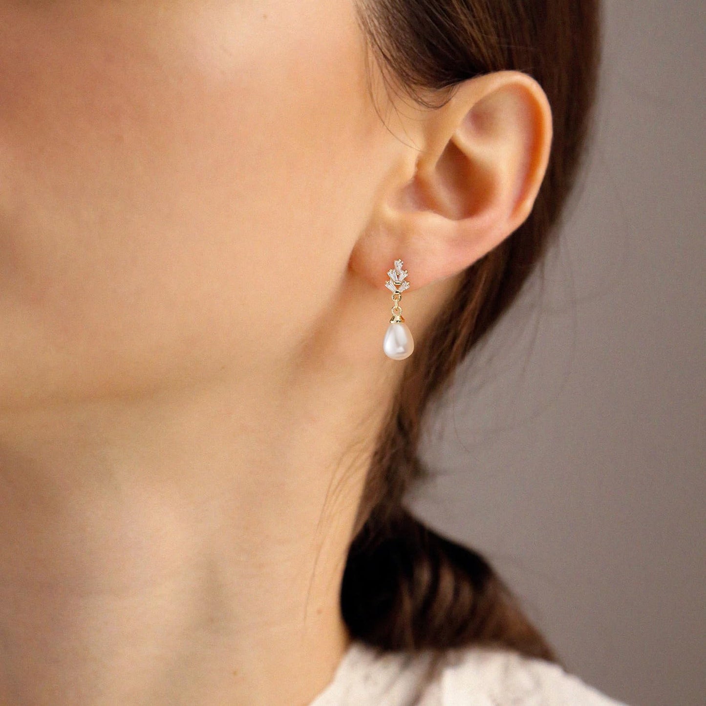 Pearl Earrings: 14k Gold-plated Cubic Zirconia Accented Pearl Drop Dangle Wedding Engagement Earrings For Women Bridal Bridesmaid