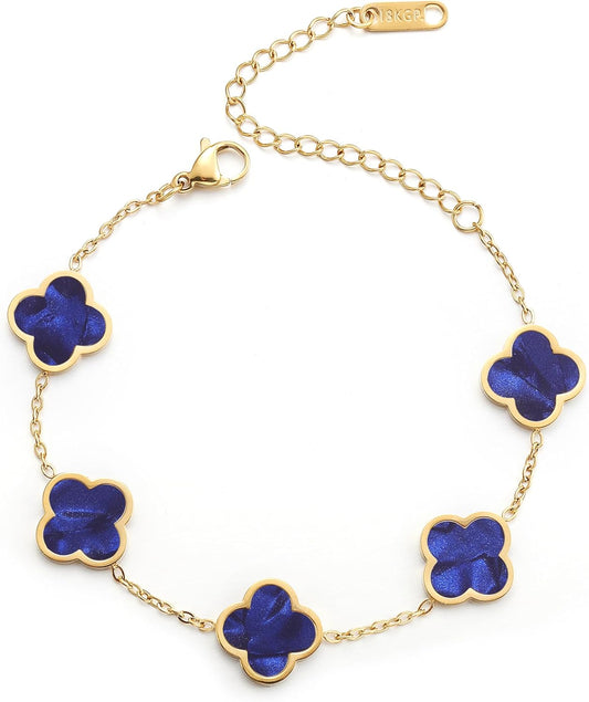 18K Gold Plated Clover Lucky Bracelet for Women White/Black/Red/Green Flower Four Leaf Link Bracelets