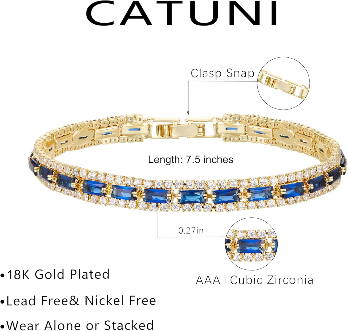 Tennis Bracelets for Women 14K Gold Plated Cubic Zirconia Blue Tennis Bracelet Classic Jewelry Gift Sparkly Rhinestone CZ