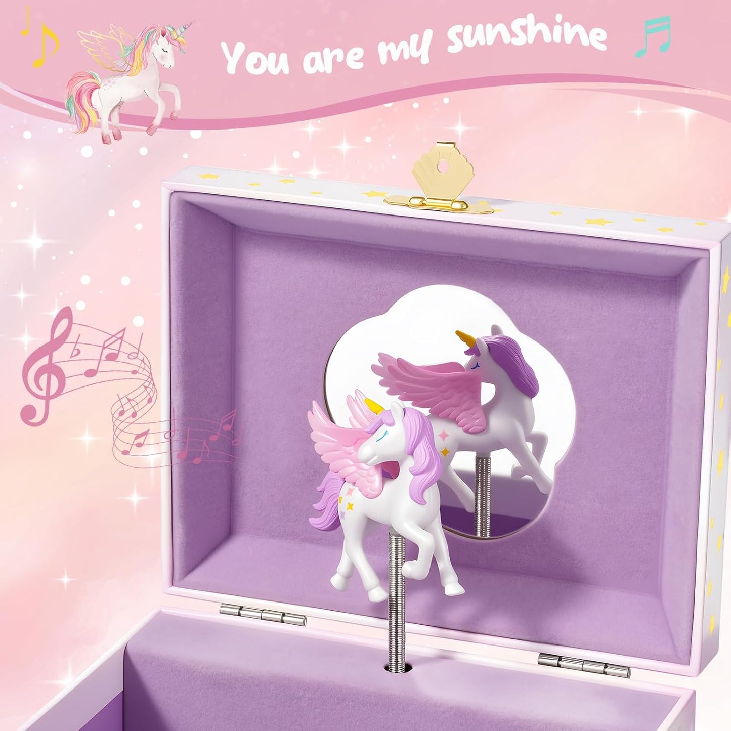 Musical Kids Jewelry Box with Spinning Unicorn Doll, Birthday Gifts for Little Girls Children Toddler