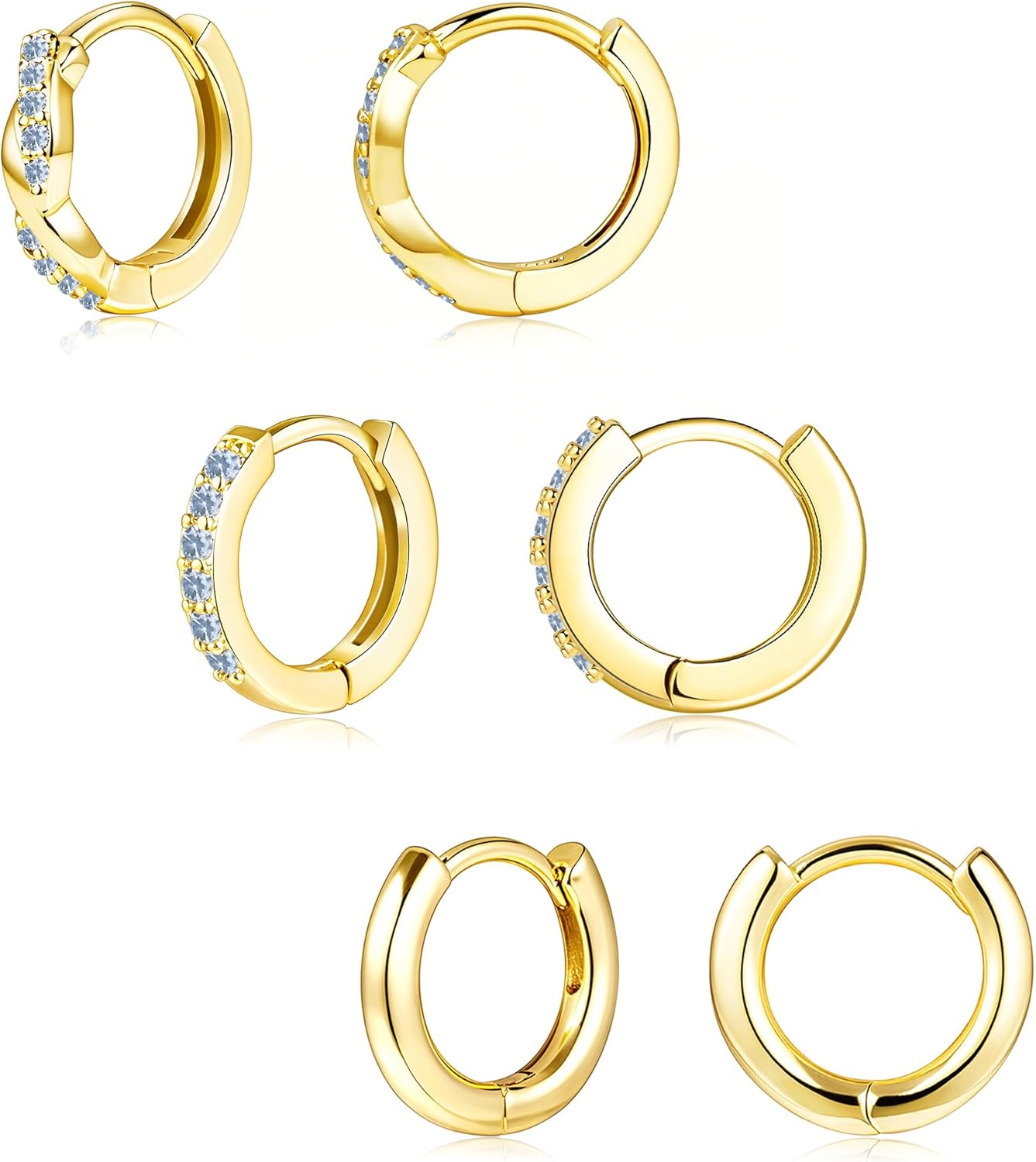 Inerney Gold Huggie Hoop Earrings Set for Women, Dainty Small Sterling Silver Earring Stacks Hypoallergenic Jewelry for Multiple Piercings