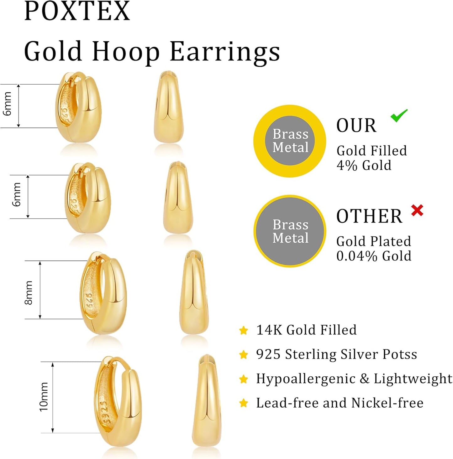 Small Sterling Silver Huggie Hoop Earrings Set for Women, 14K Gold Plated Hoops Stacks for Multiple Piercings