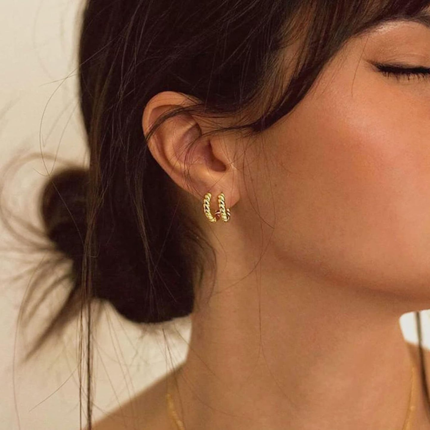 3 Pairs Small Huggie Hoop Earrings Set 14K Gold Hypoallergenic Lightweight Huggie Hoops Earrings for Women Girls