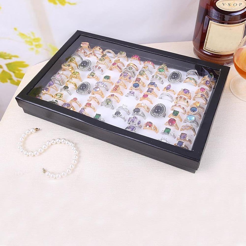 Jewelry Rings Display Tray Velvet 100 Slot Case Box Jewelry Storage Box