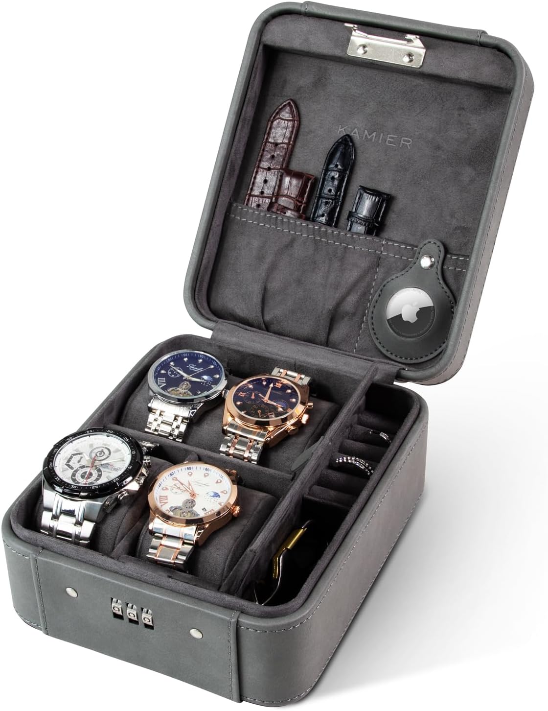 Watch Case with Combination Lock - 4 Watch Storage and Jewelry Organizer - for Ring and Watch Storage