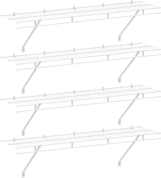 Closet Shelves Wall Mounted 4-Pack, 4 ft x 12in White Wire Shelving