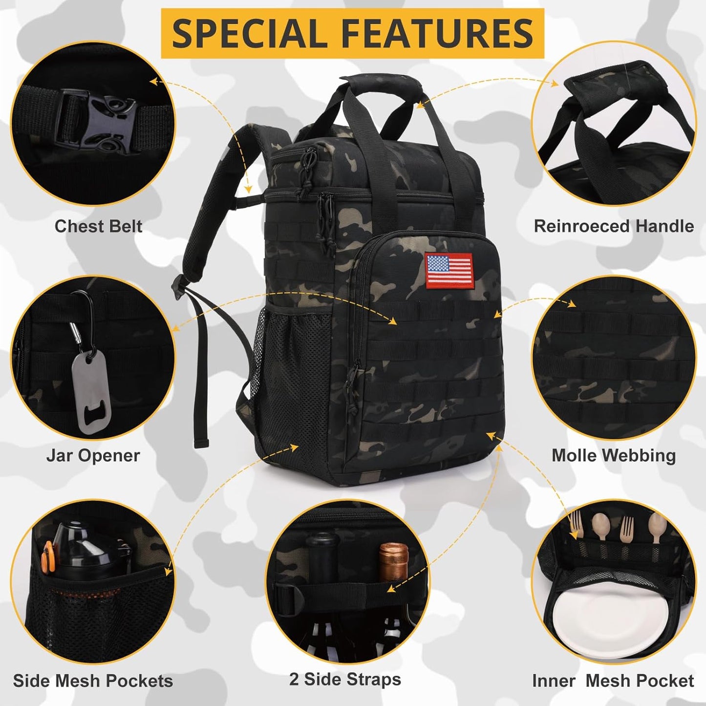 Tactical Backpack Cooler,Lunch Backpack，Soft Cooler Backpack Insulated Waterproof Leak Proof